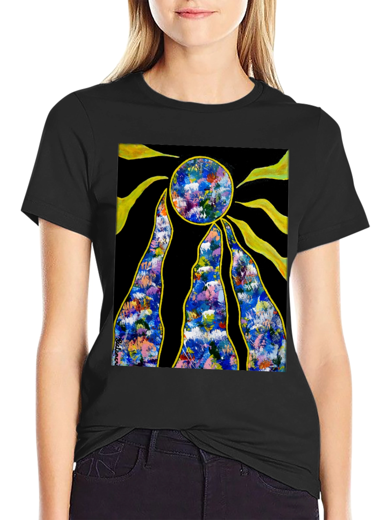 Abstract Sun Graphic Black T-Shirt