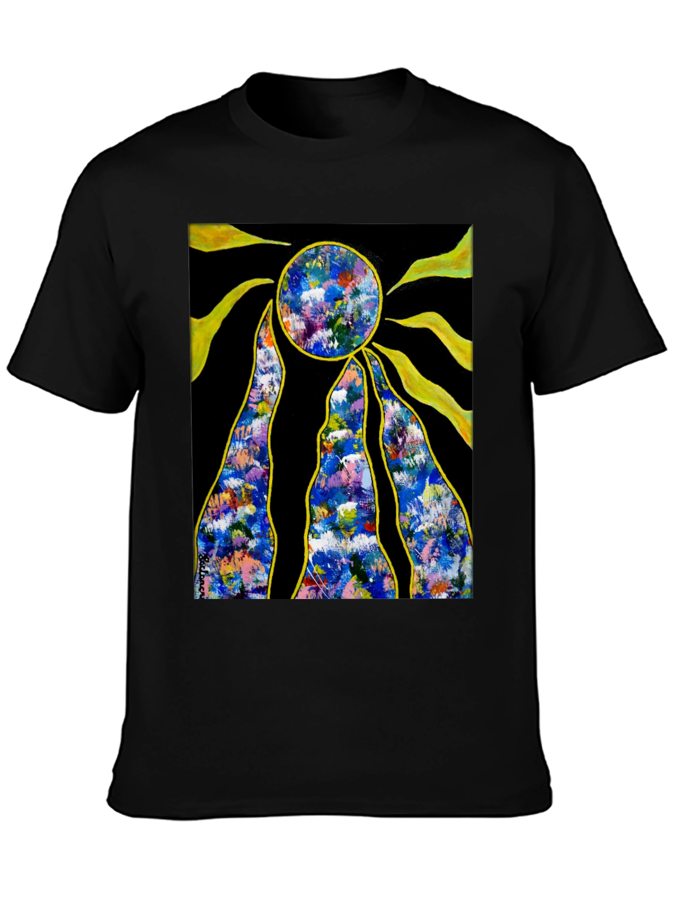 Abstract Sun Graphic Black T-Shirt