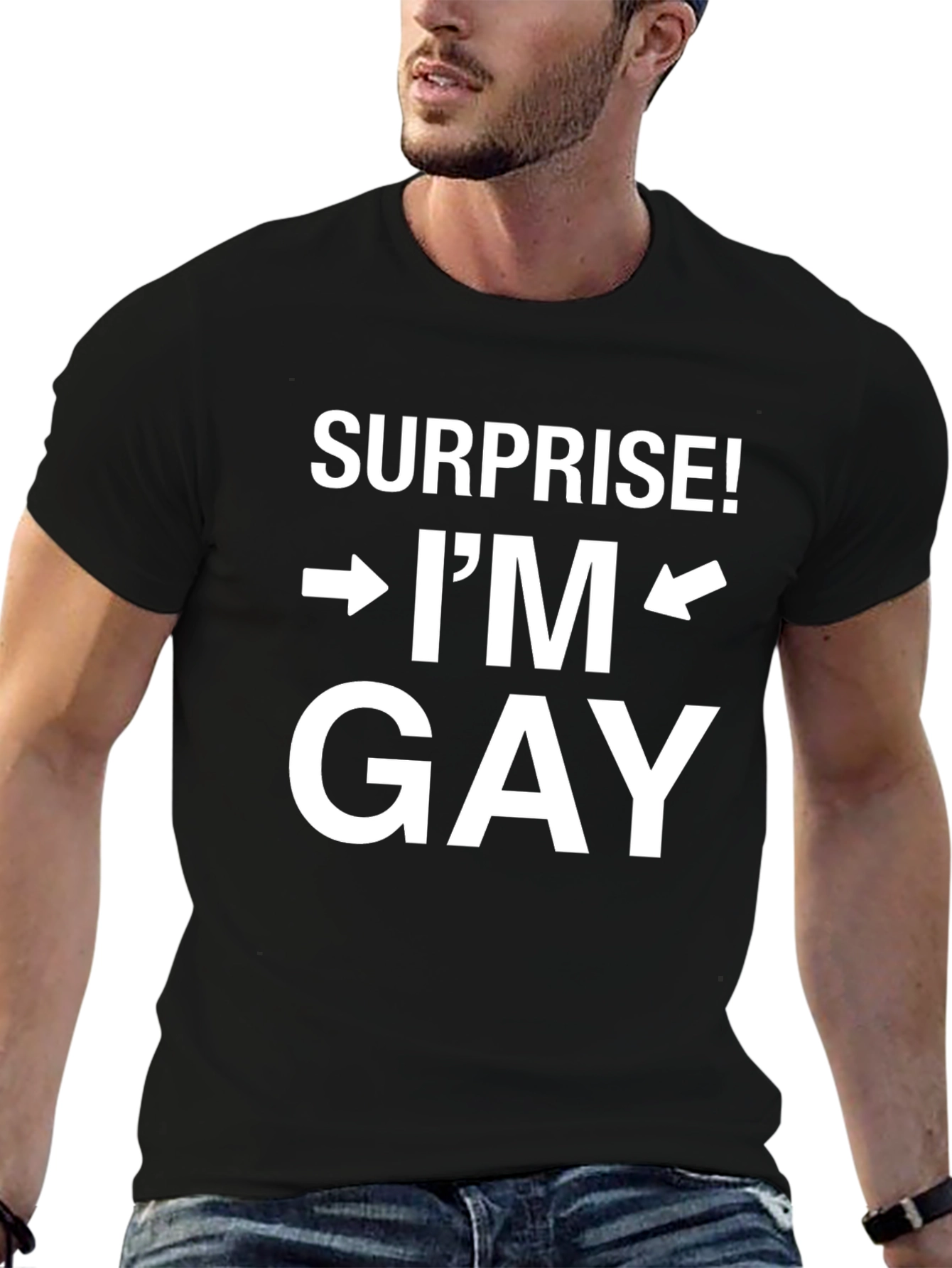 Surprise! Im Gay T-Shirt - Black Crew Neck Tee