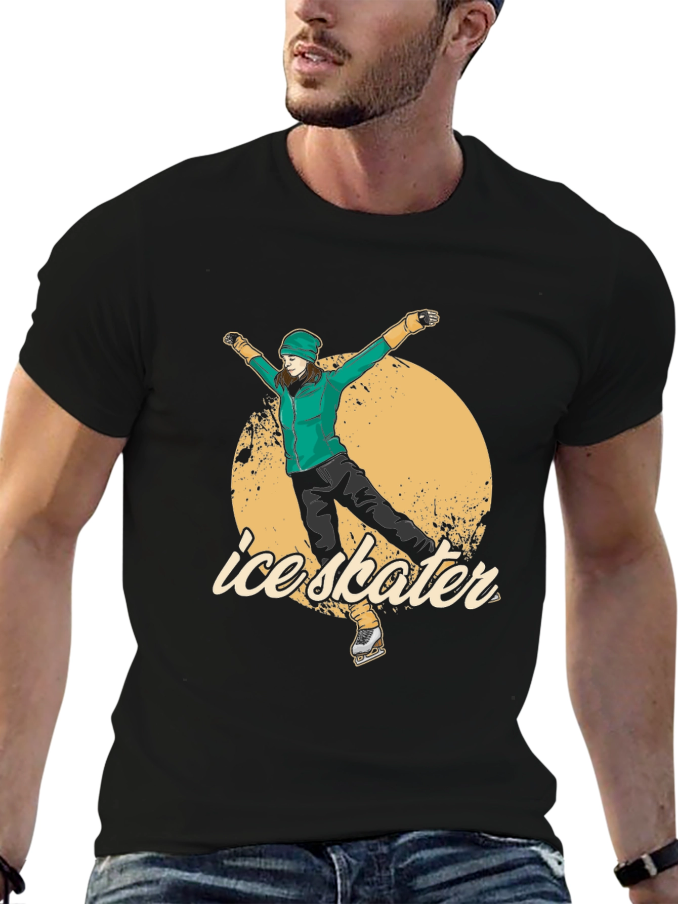 Ice Skater Graphic Tee - Black Cotton T-Shirt