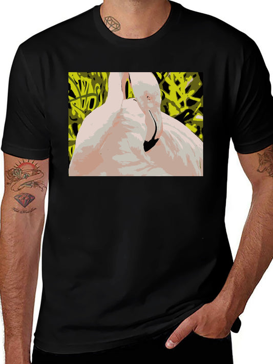 Abstract Flamingo Graphic Tee - Stylish Black T-Shirt