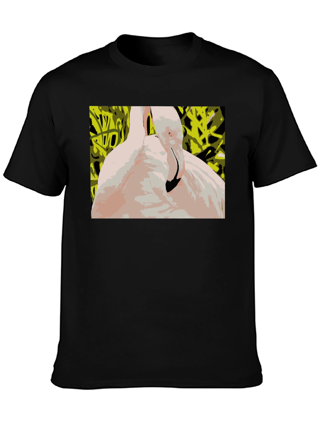 Abstract Flamingo Graphic Tee - Stylish Black T-Shirt