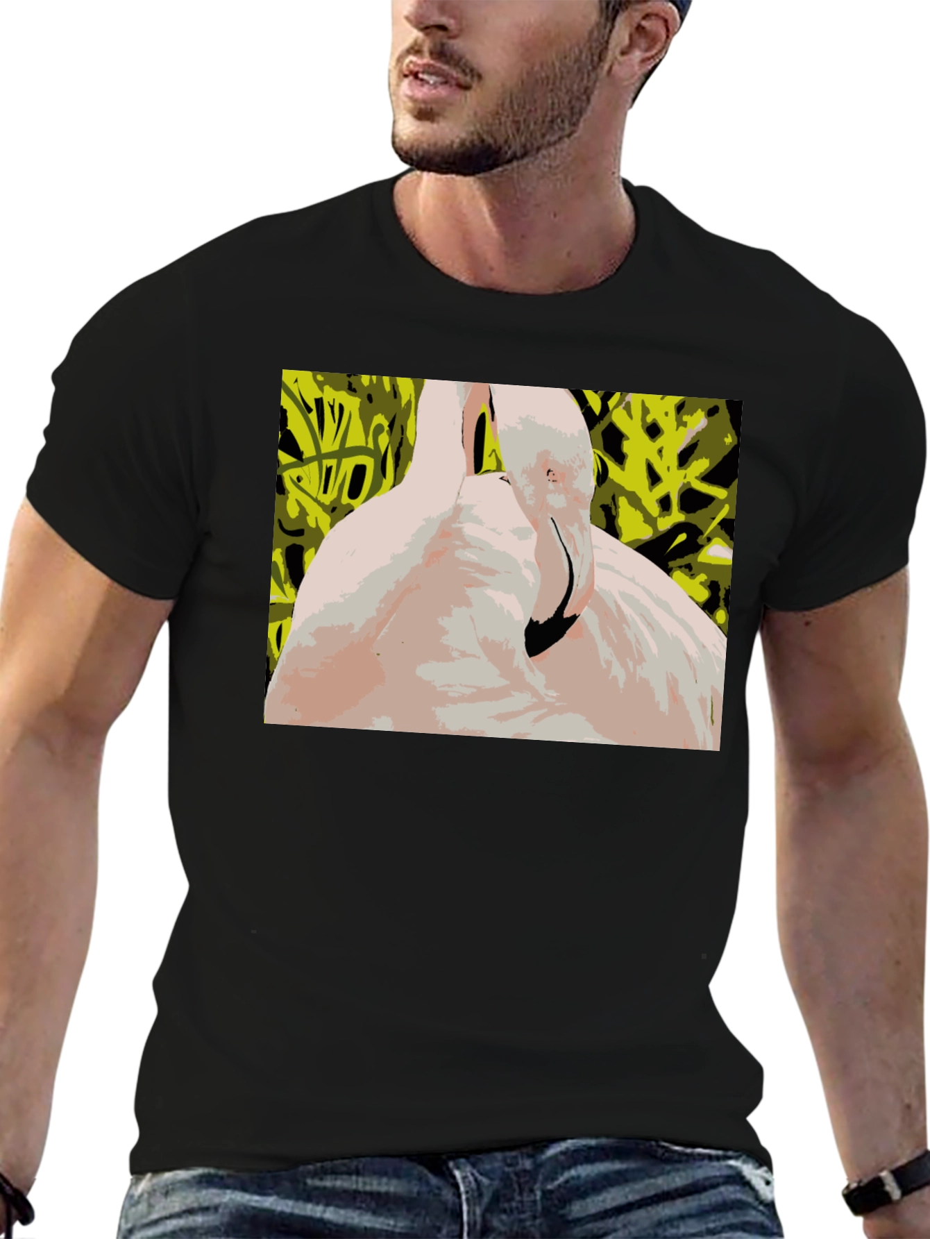 Abstract Flamingo Graphic Tee - Stylish Black T-Shirt
