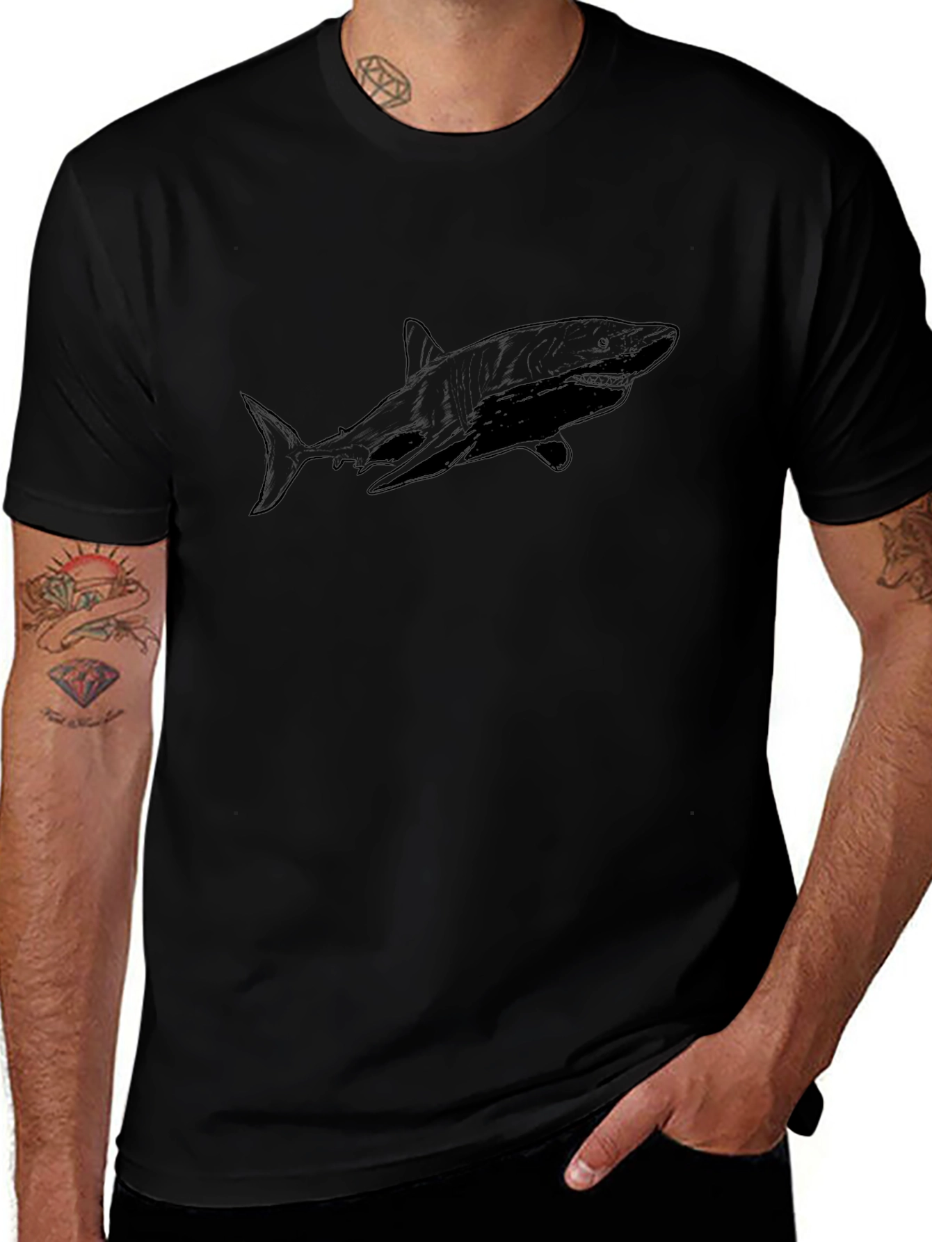 Shark Graphic T-Shirt - Black Cotton Blend