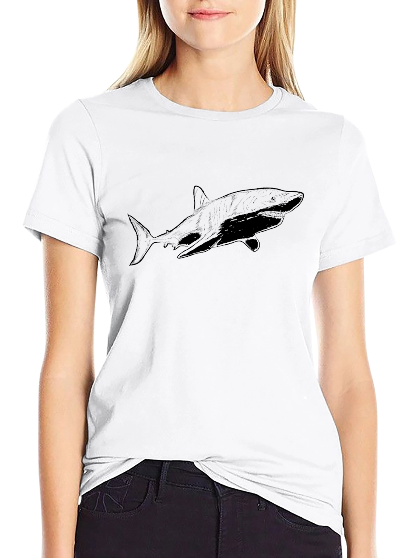 Shark Graphic T-Shirt - Black Cotton Blend