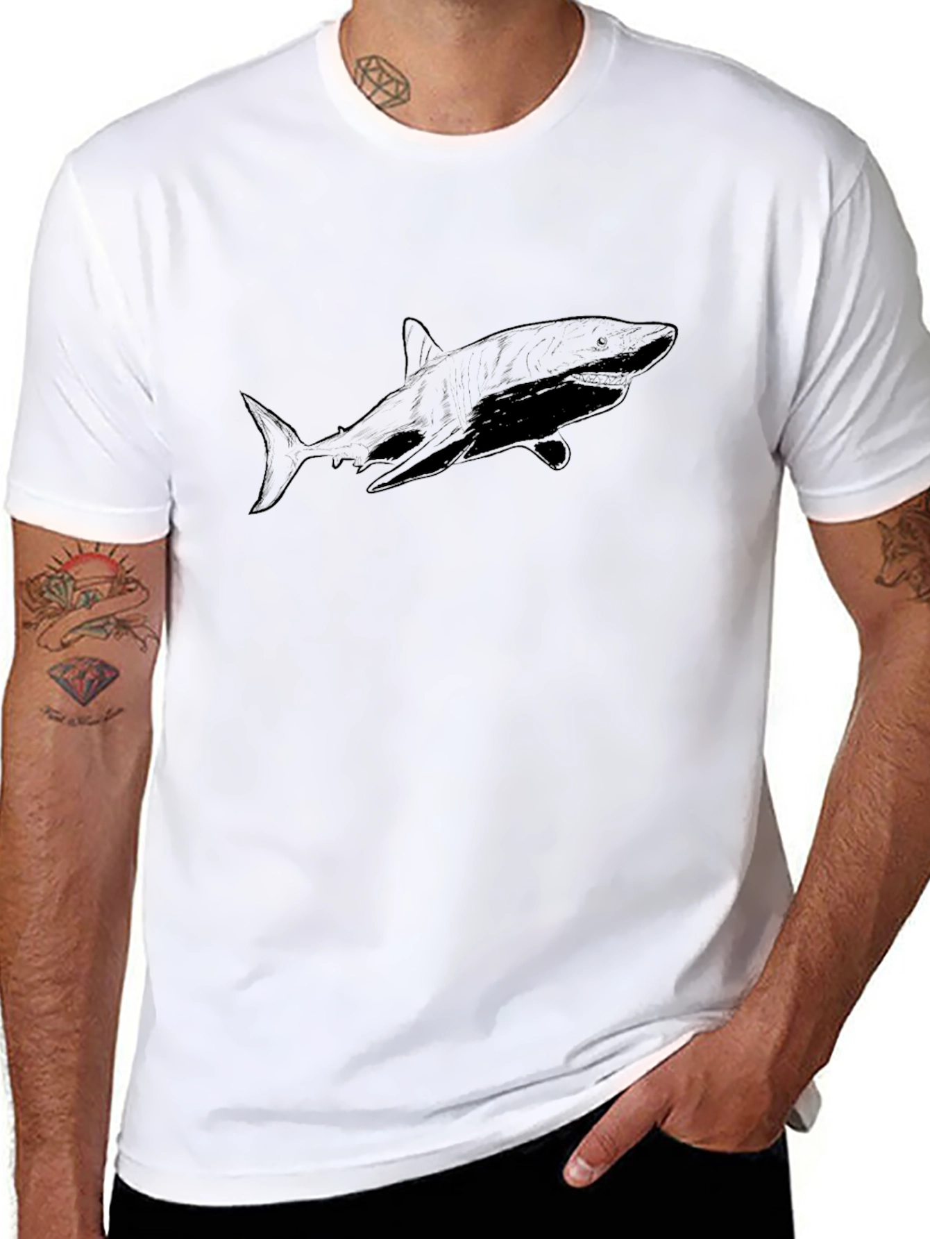 Shark Graphic T-Shirt - Black Cotton Blend