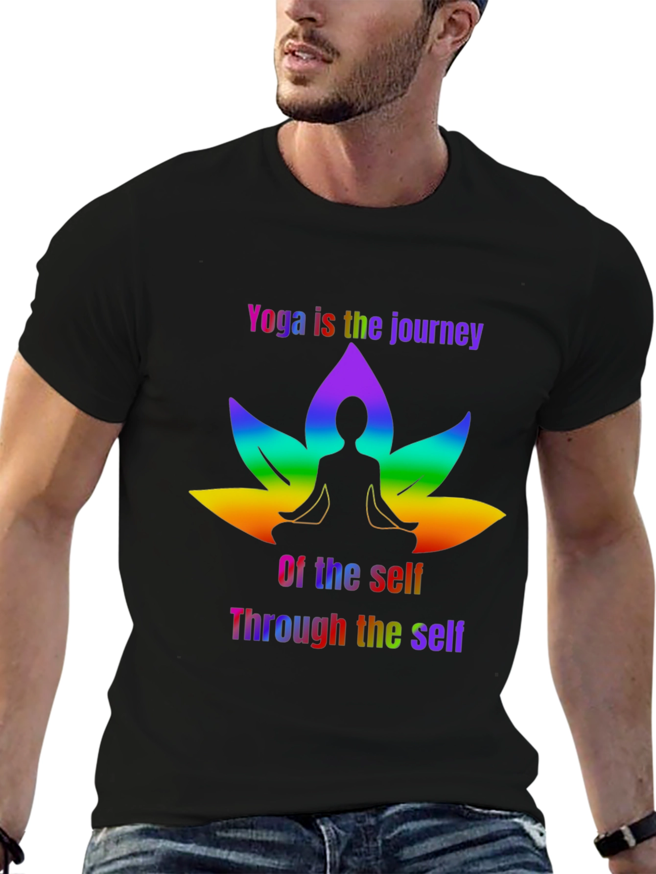 Yoga Journey T-Shirt: Rainbow Lotus & Meditation Design