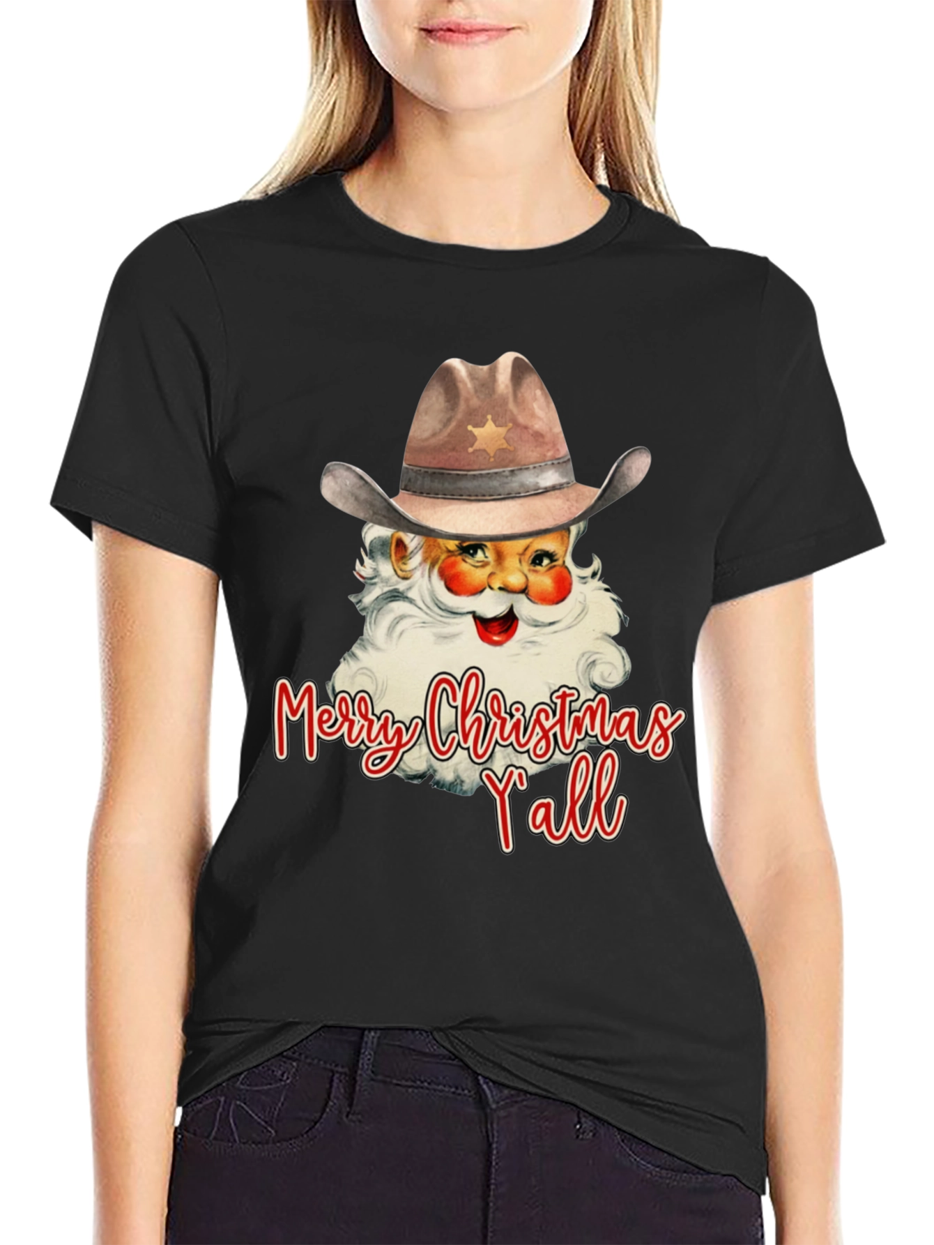 Western Santa Merry Christmas Yall T-Shirt