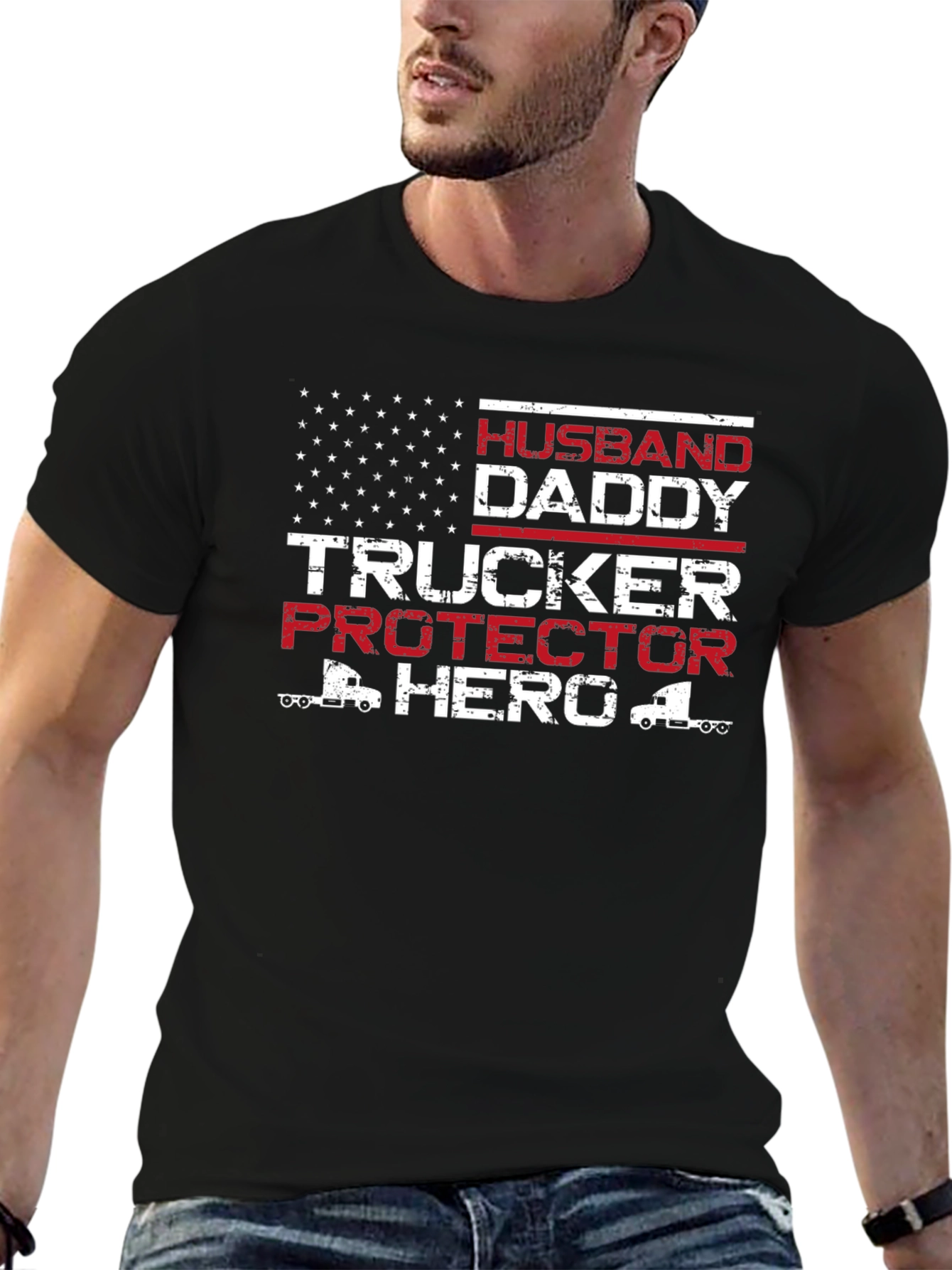 Husband Daddy Trucker Hero Graphic T-Shirt