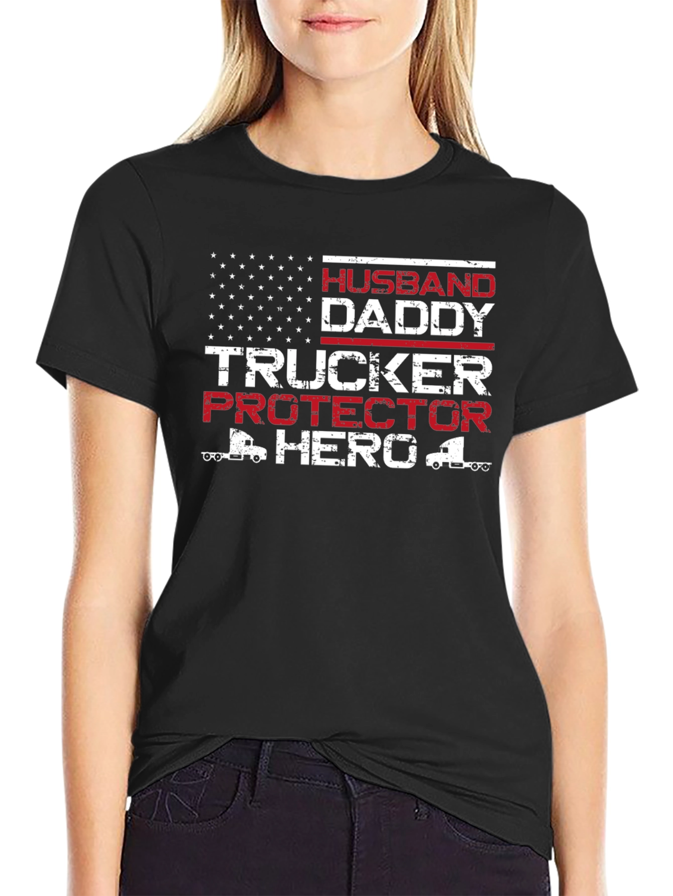Husband Daddy Trucker Hero Graphic T-Shirt