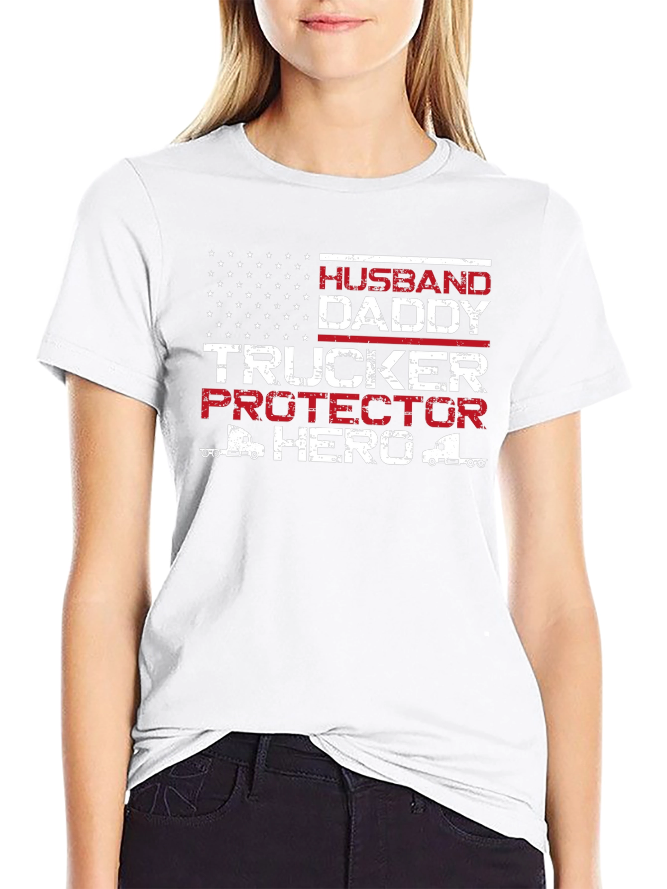 Husband Daddy Trucker Hero Graphic T-Shirt