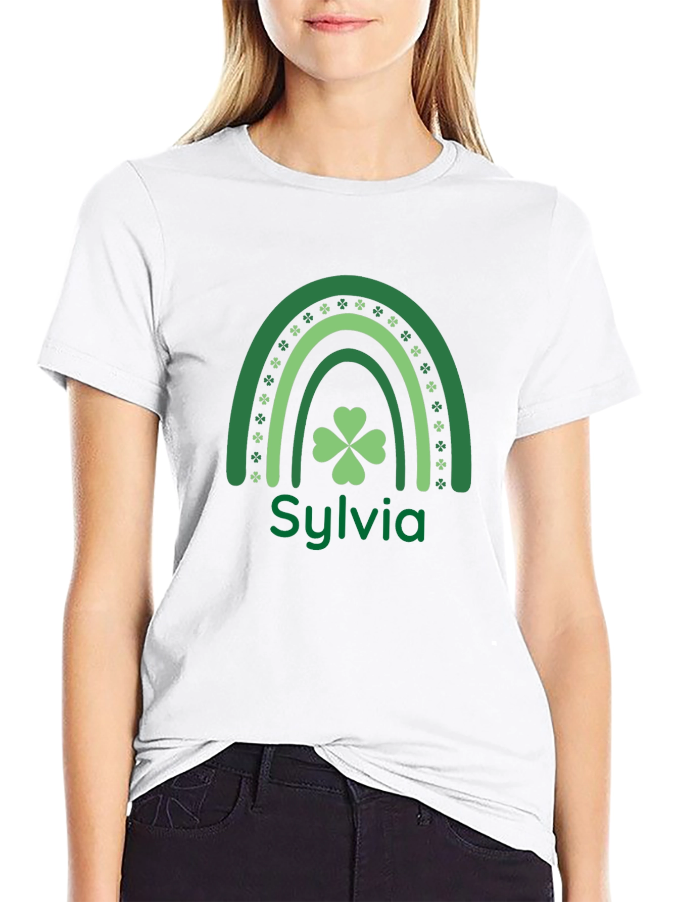 Sylvia St. Patricks Day Rainbow Clover Personalized T-Shirt