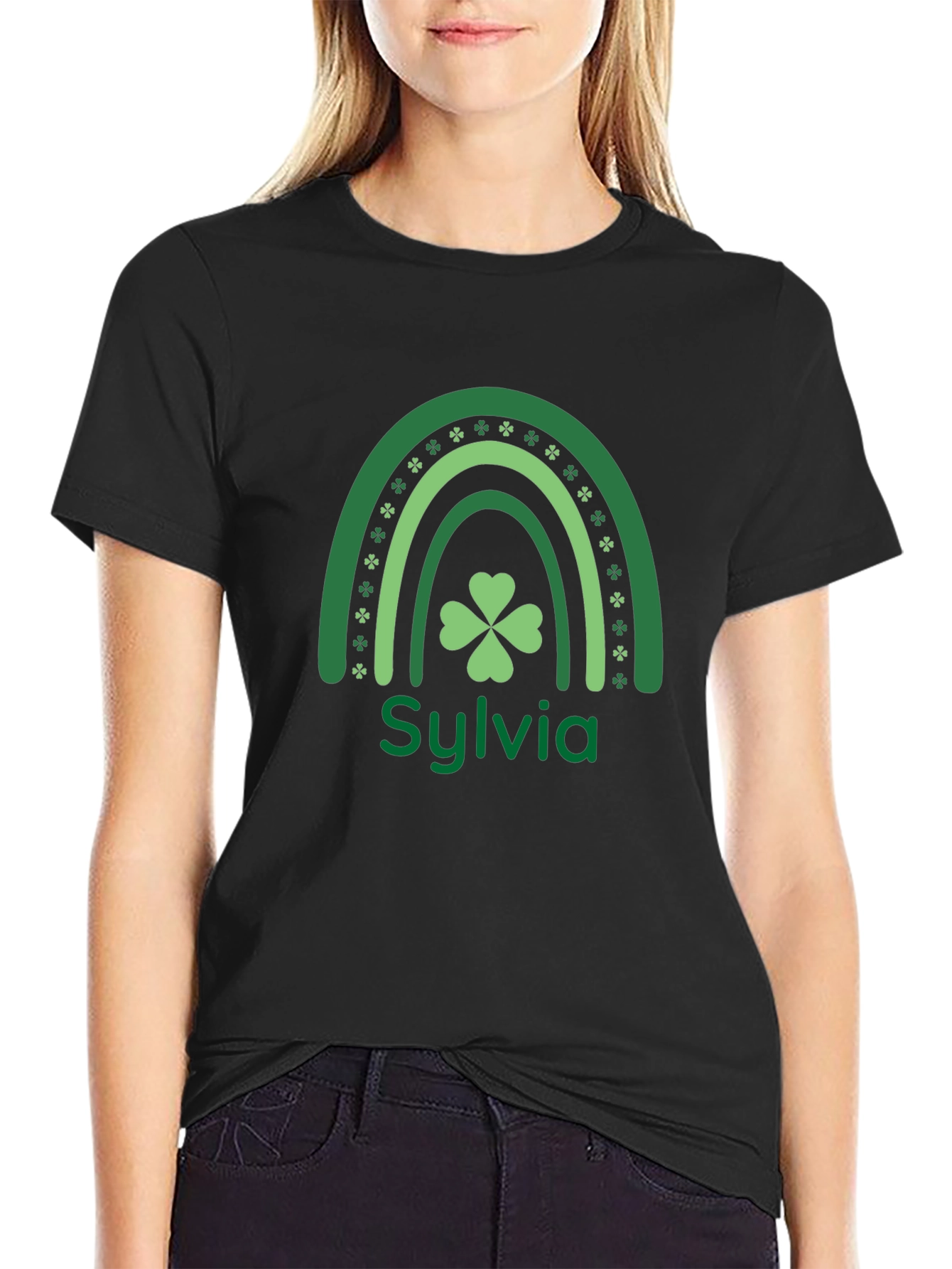Sylvia St. Patricks Day Rainbow Clover Personalized T-Shirt