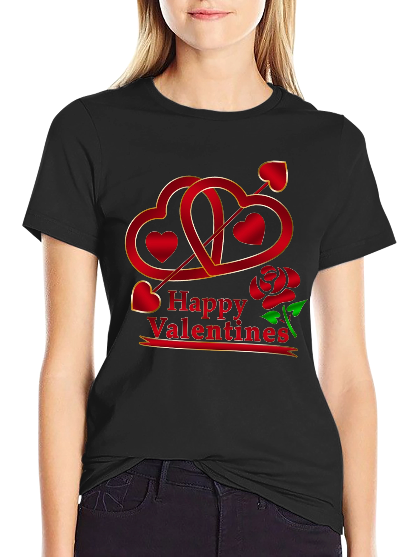 Happy Valentines Graphic Tee - Heart Arrow Rose