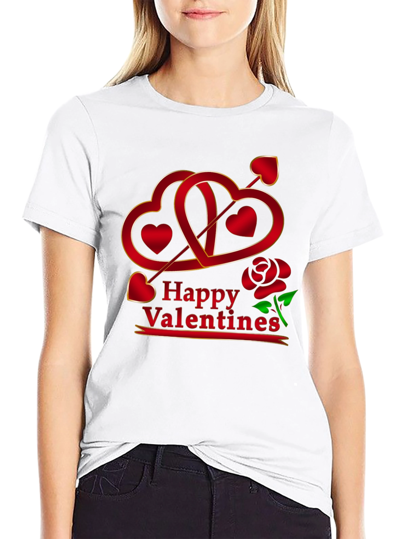 Happy Valentines Graphic Tee - Heart Arrow Rose