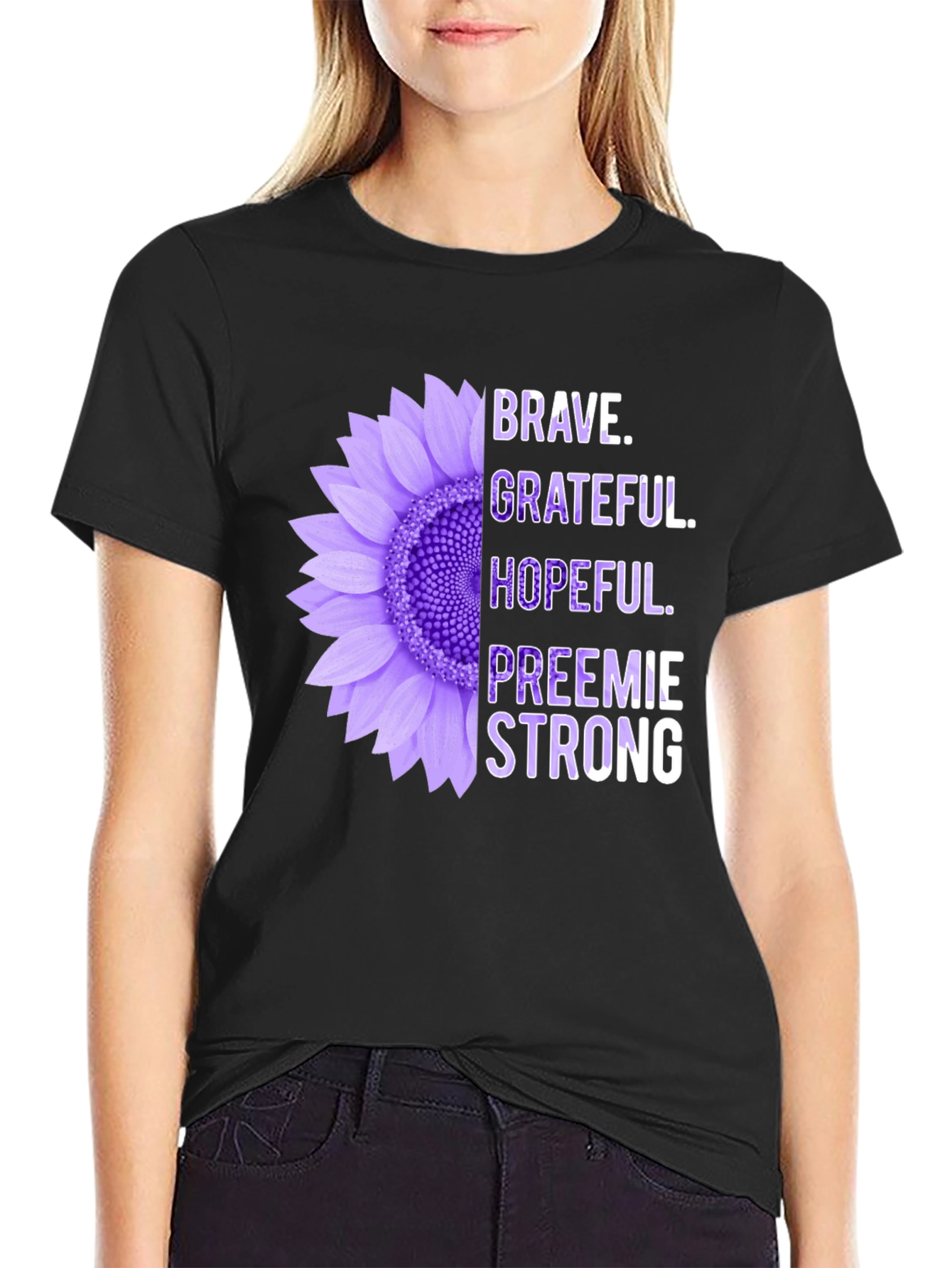 Brave Preemie Strong Purple Sunflower T-Shirt
