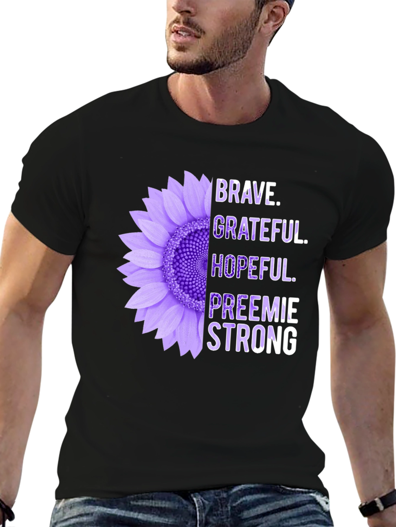 Brave Preemie Strong Purple Sunflower T-Shirt