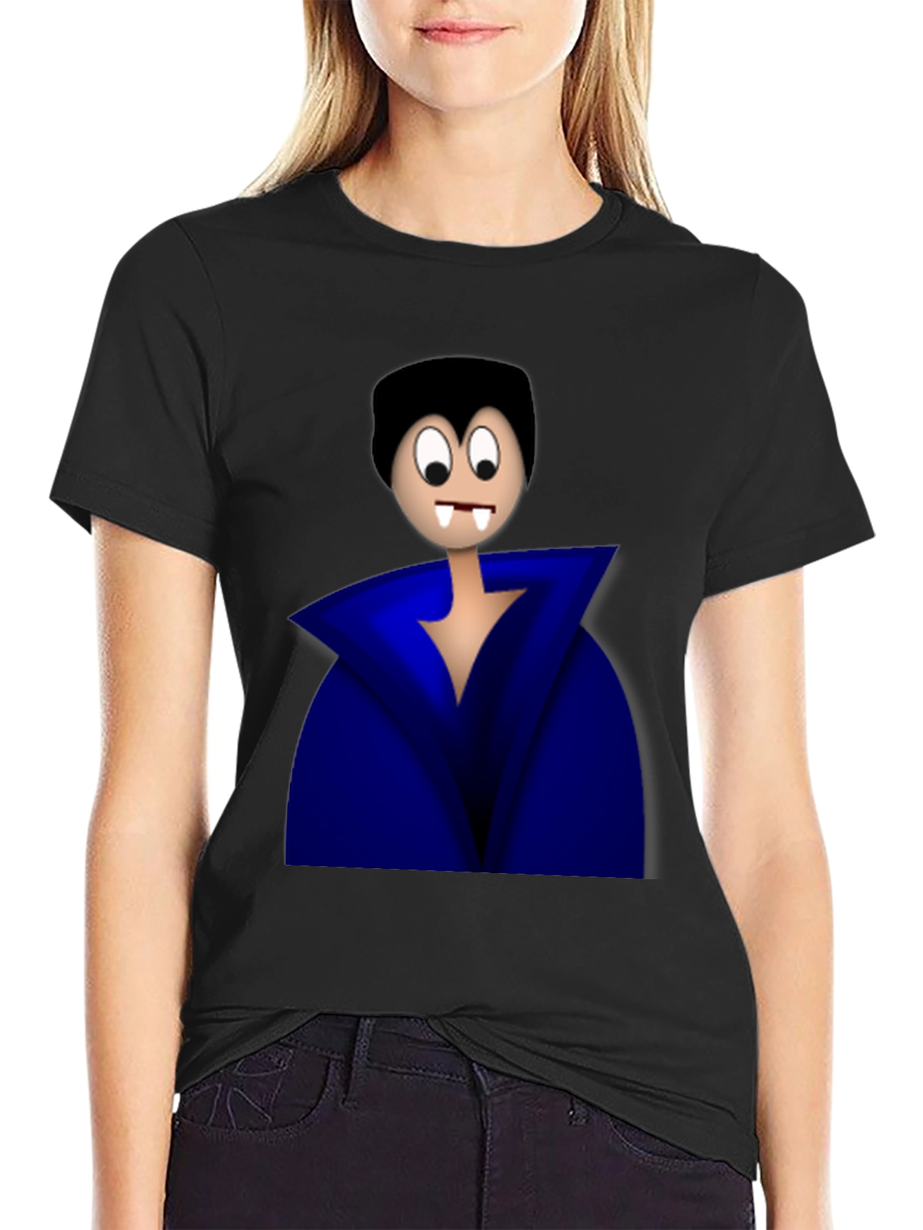 Cartoon Vampire Graphic Tee - Black
