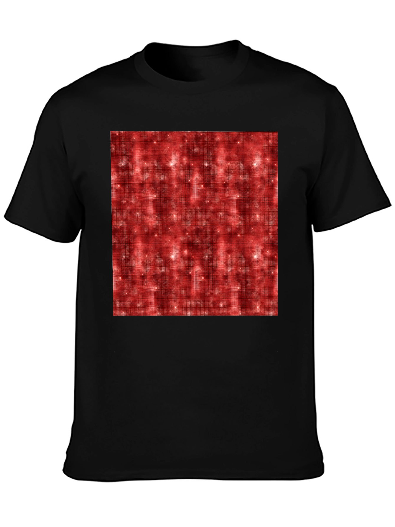 Patterned Red Sparkle Graphic Black T-Shirt