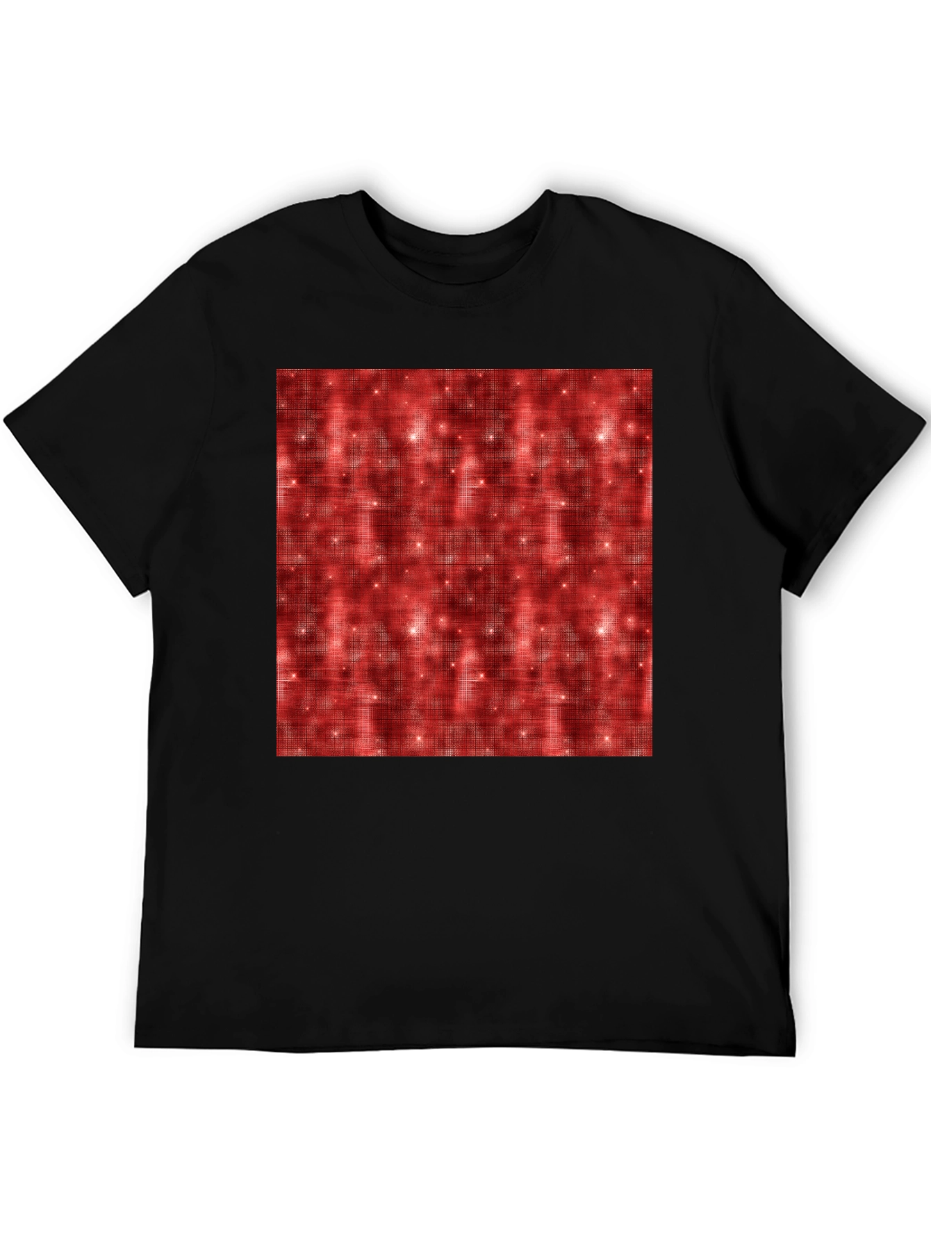 Patterned Red Sparkle Graphic Black T-Shirt