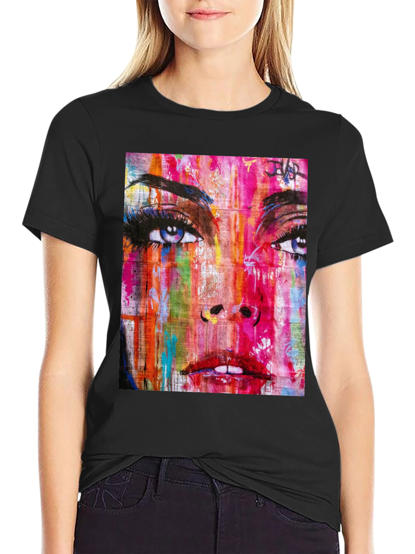 Abstract Woman Graphic Print Black T-Shirt