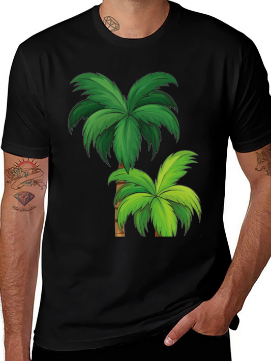 Tropical Palm Tree Graphic Tee - Black Cotton Comfort