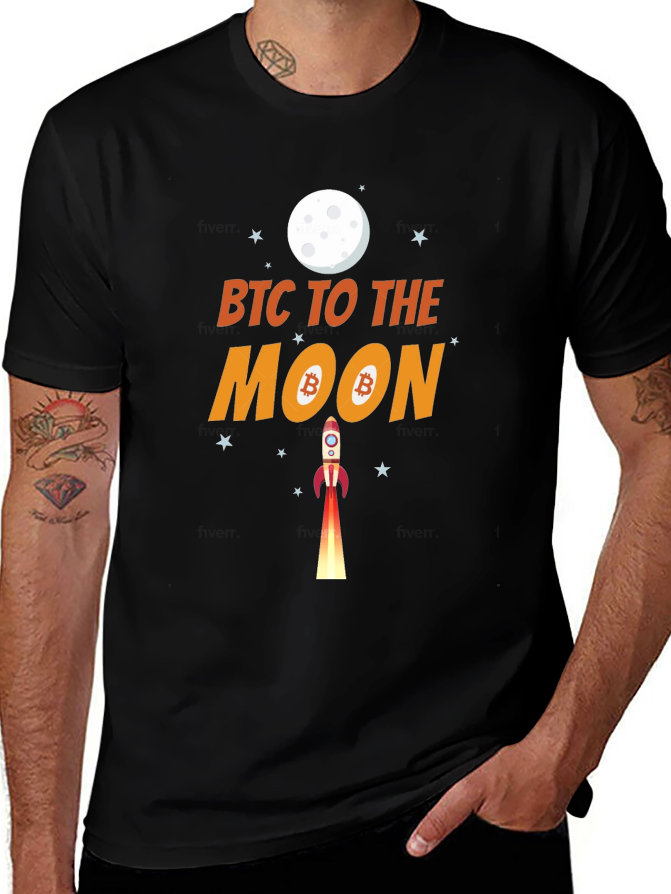 Bitcoin To The Moon Black Graphic T-Shirt