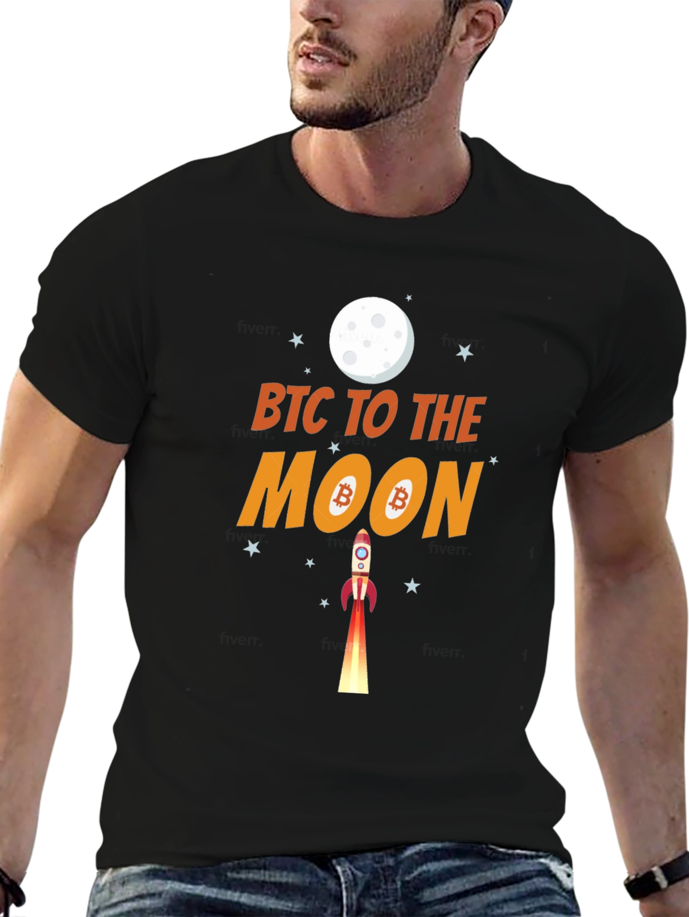 Bitcoin To The Moon Black Graphic T-Shirt