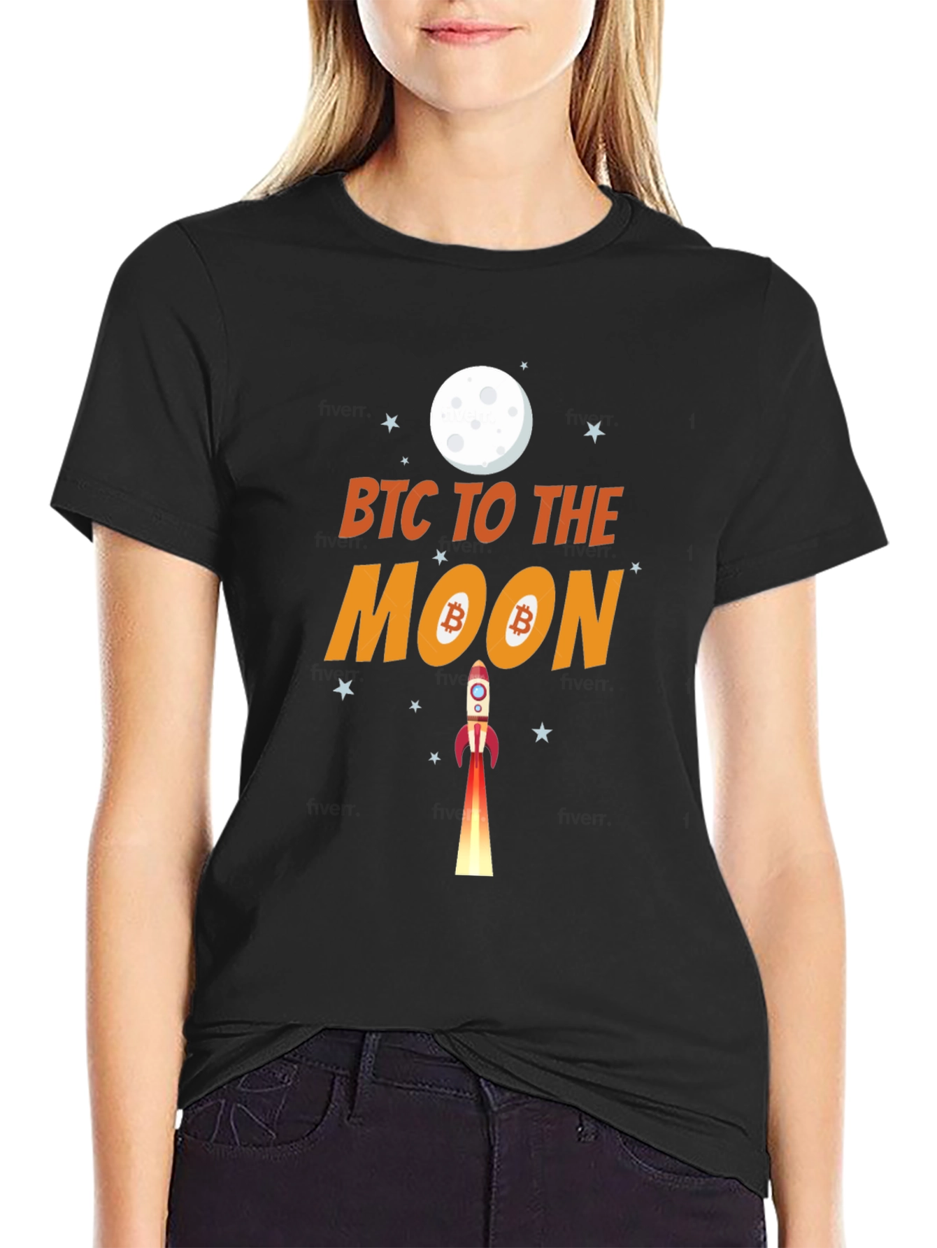 Bitcoin To The Moon Black Graphic T-Shirt