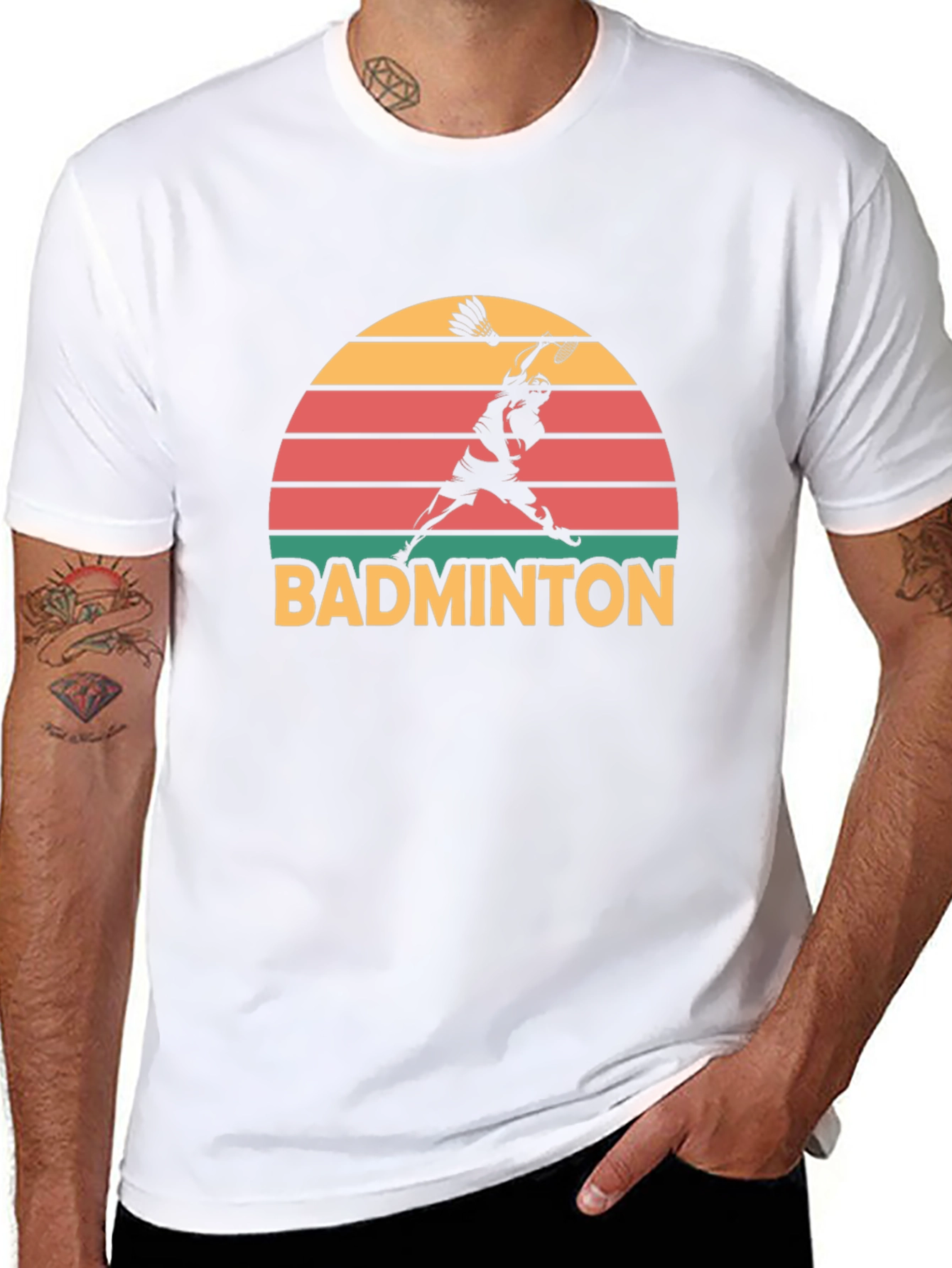 Retro Badminton Sunset Graphic T-Shirt