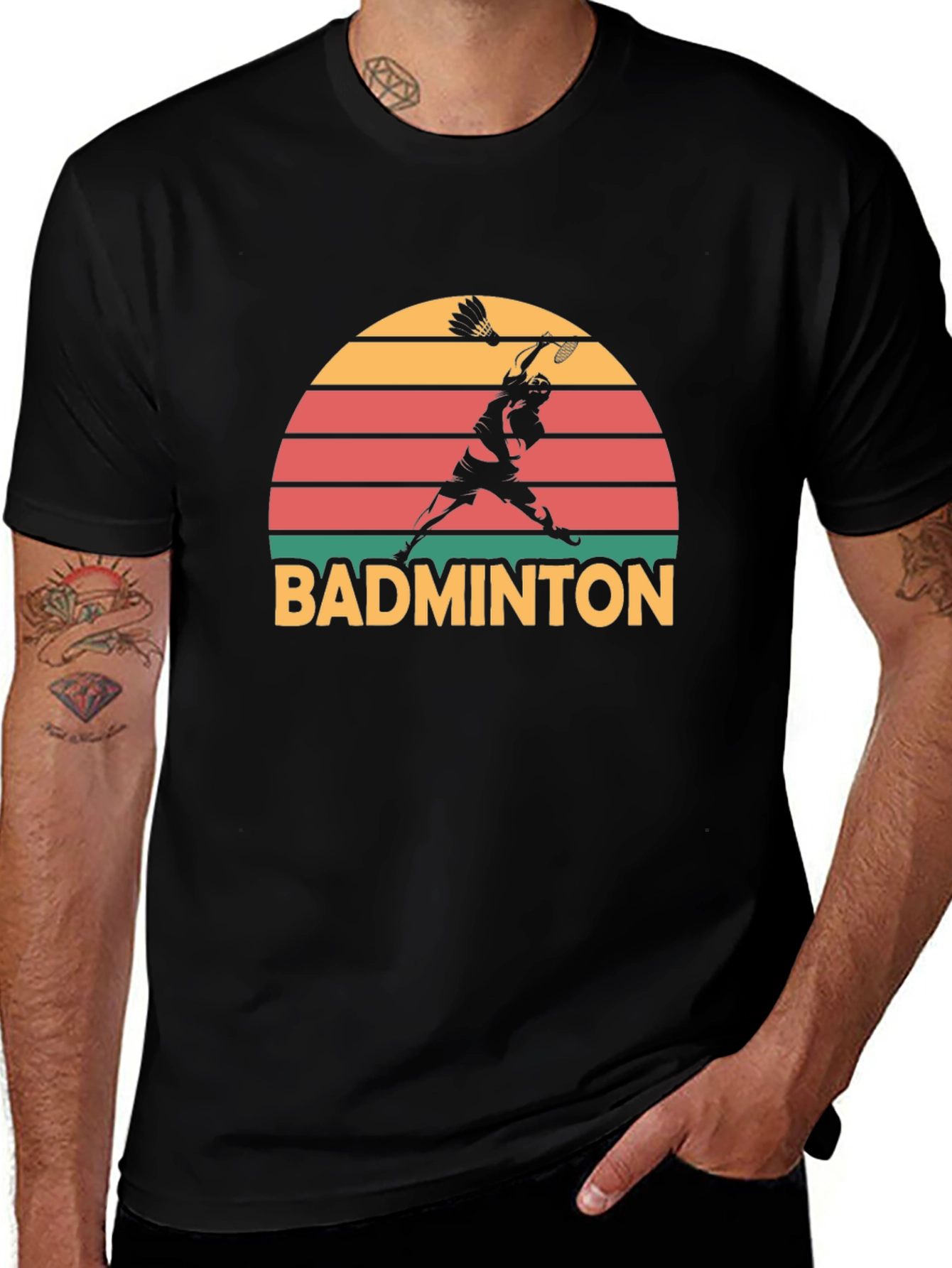 Retro Badminton Sunset Graphic T-Shirt