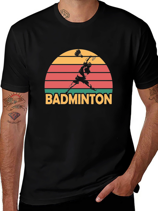 Retro Badminton Sunset Graphic T-Shirt