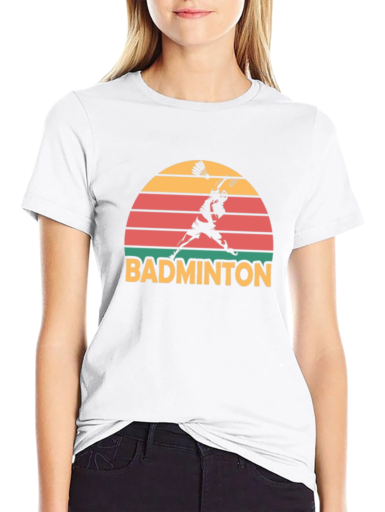 Retro Badminton Sunset Graphic T-Shirt