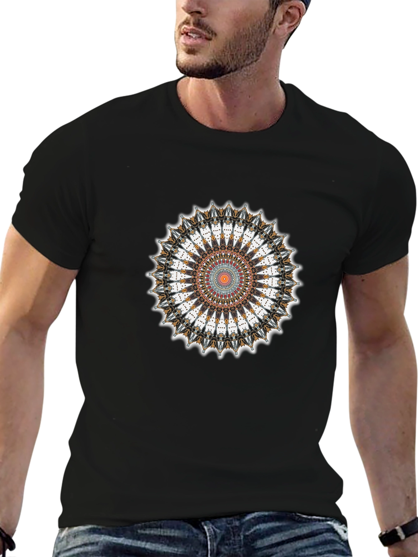 Black T-Shirt with Mandala Graphic Print