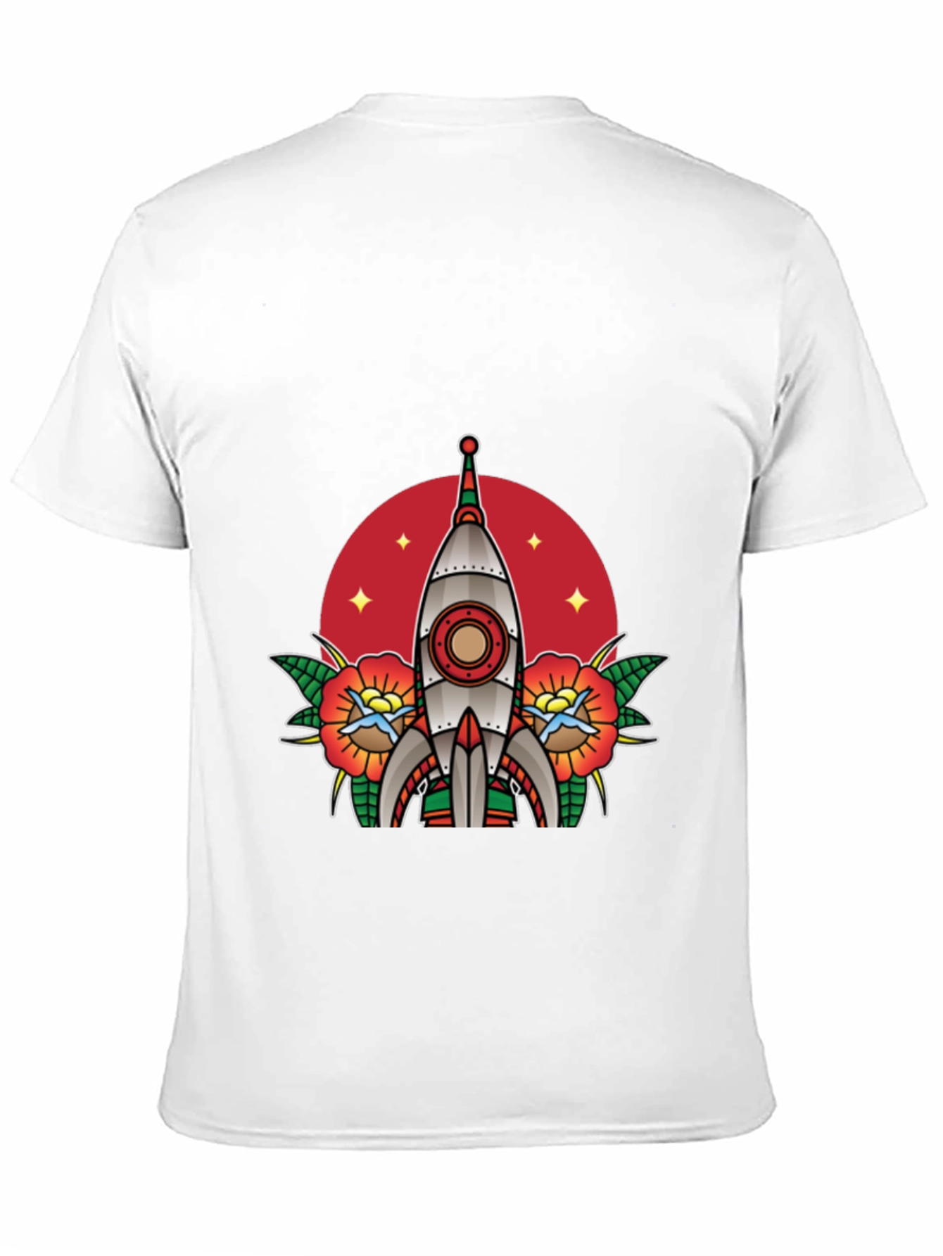 Retro Rocket Tattoo Style Graphic Tee - Black