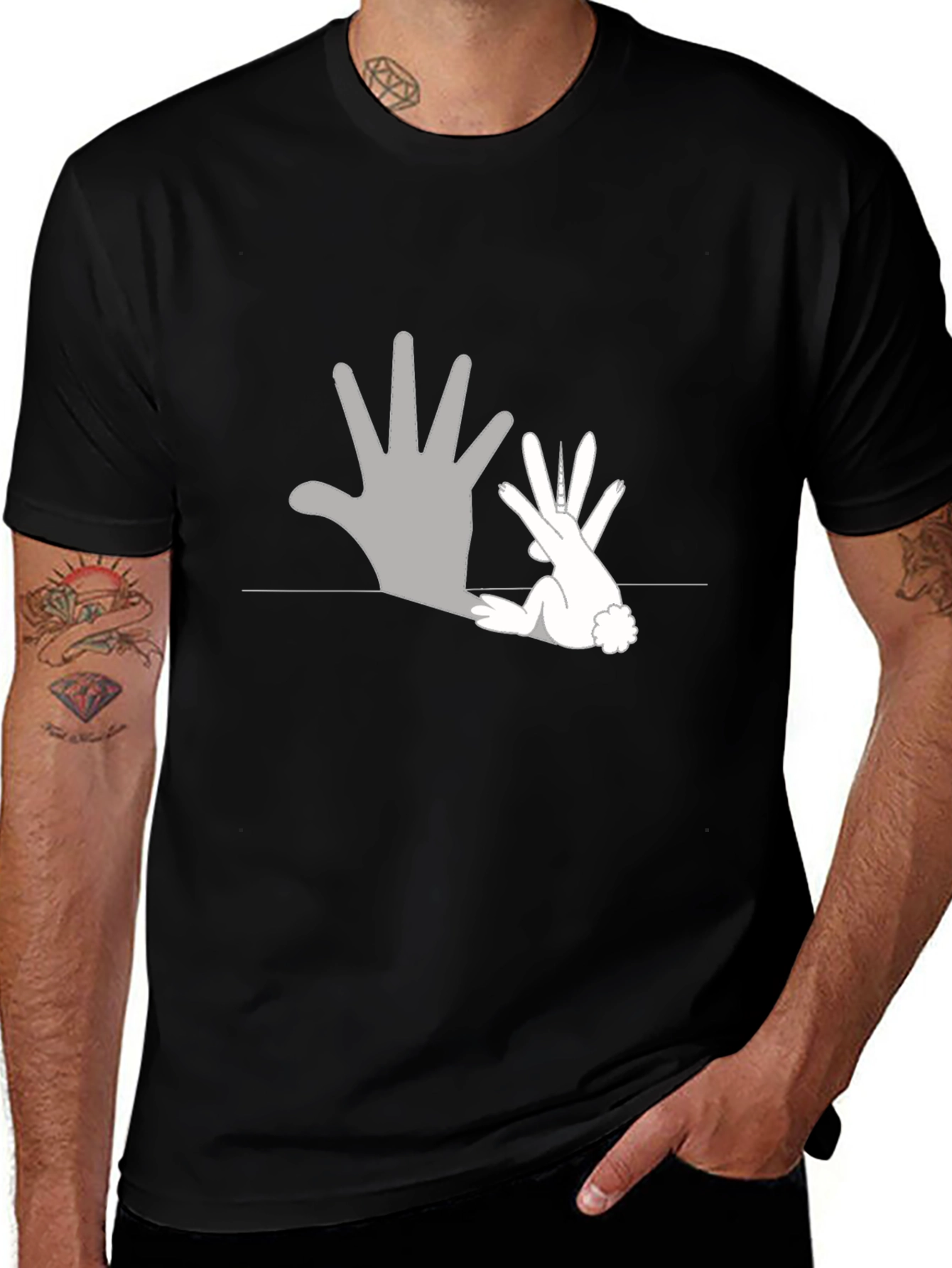 Rabbit Shadow T-Shirt - Black Cotton Tee