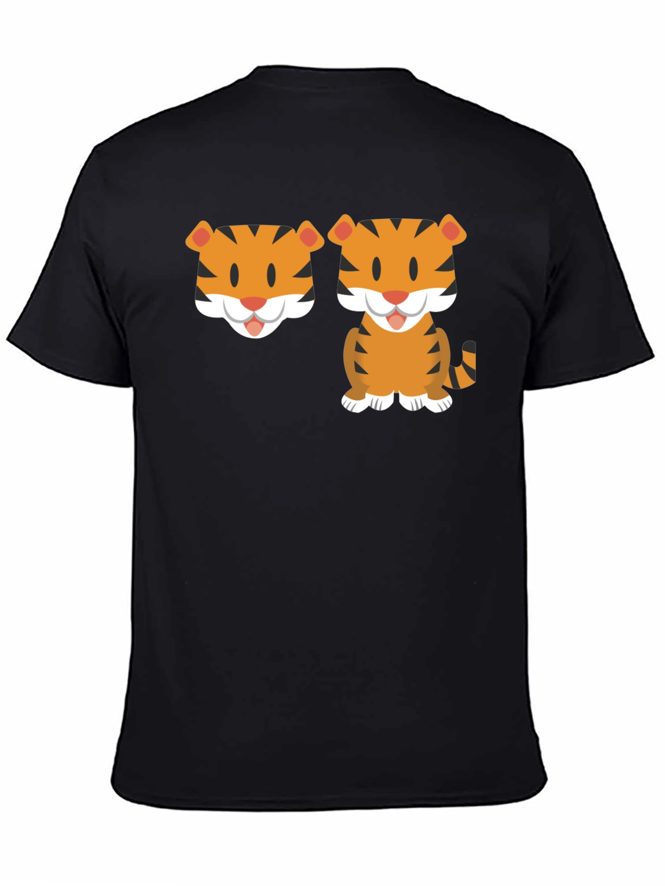 Cute Cartoon Tiger Graphic Tee - Black