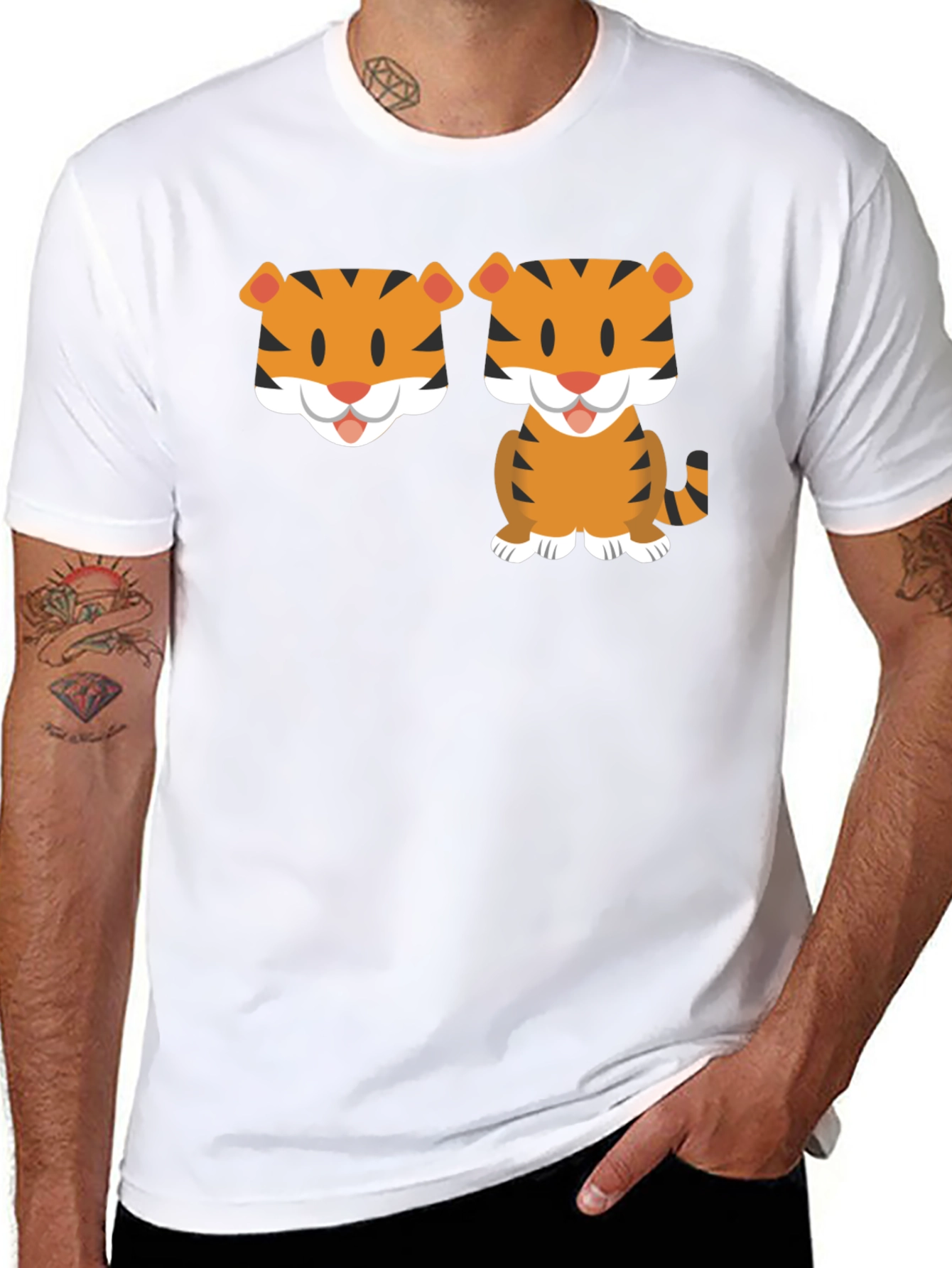 Cute Cartoon Tiger Graphic Tee - Black