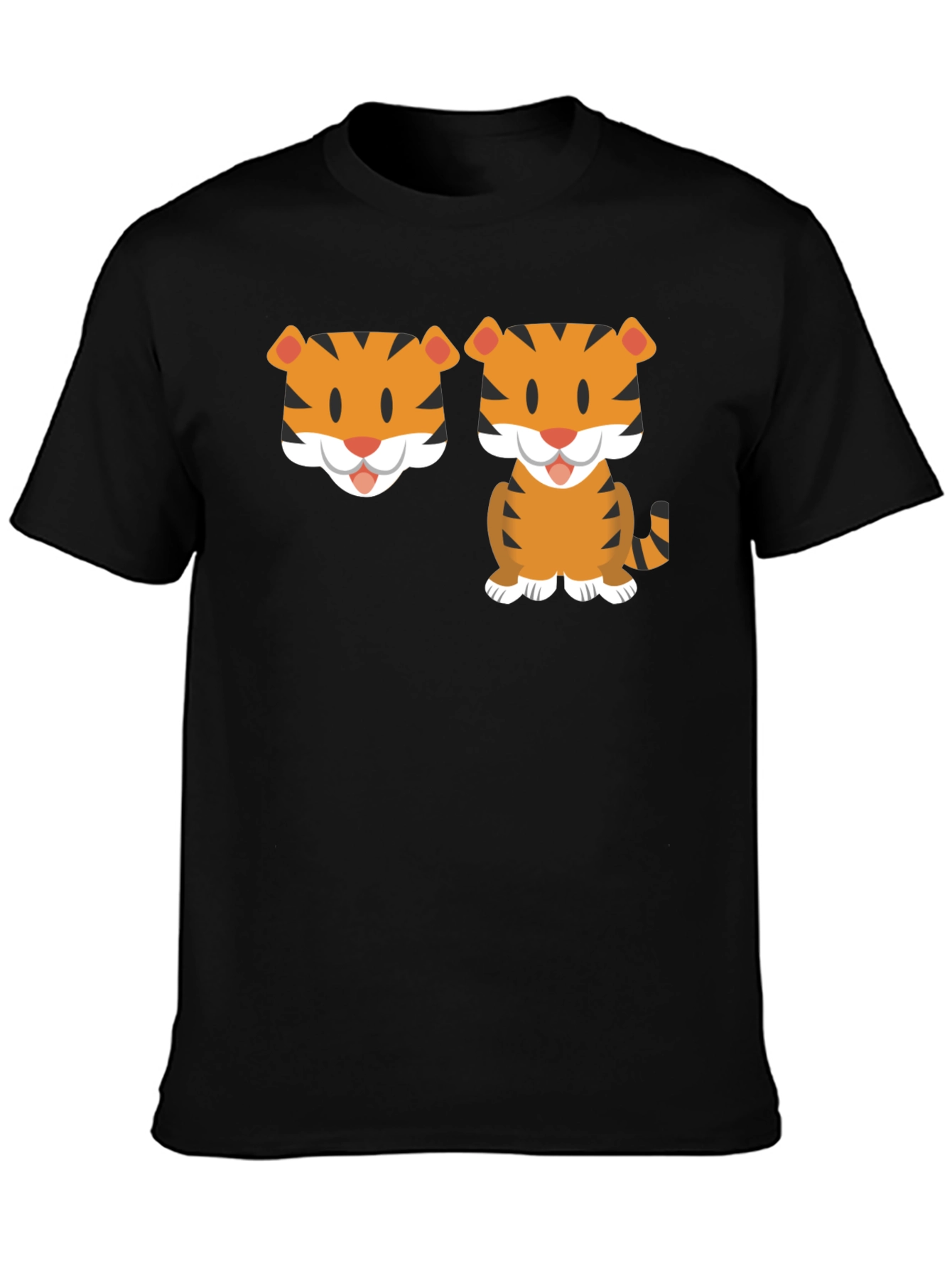 Cute Cartoon Tiger Graphic Tee - Black