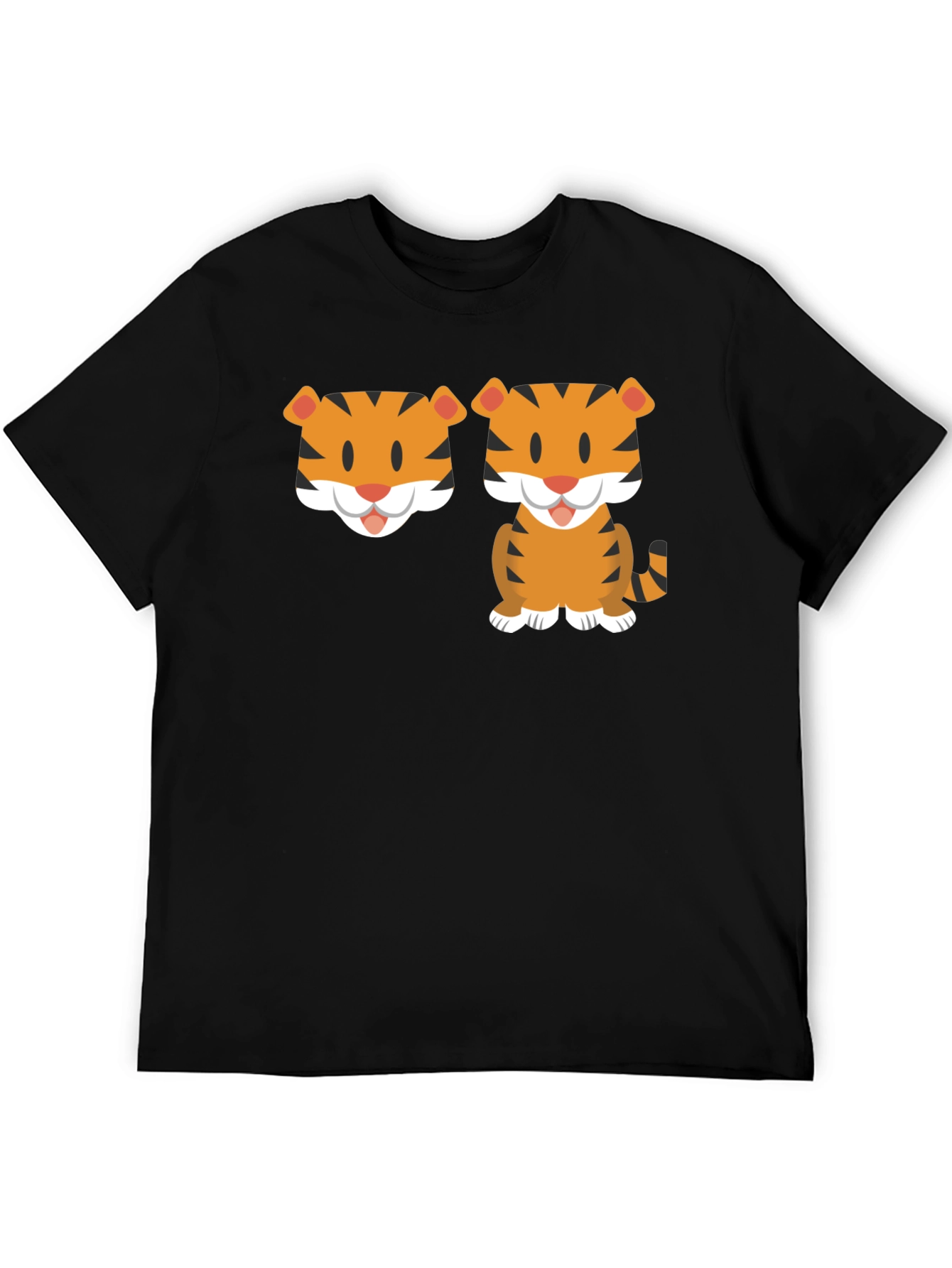 Cute Cartoon Tiger Graphic Tee - Black