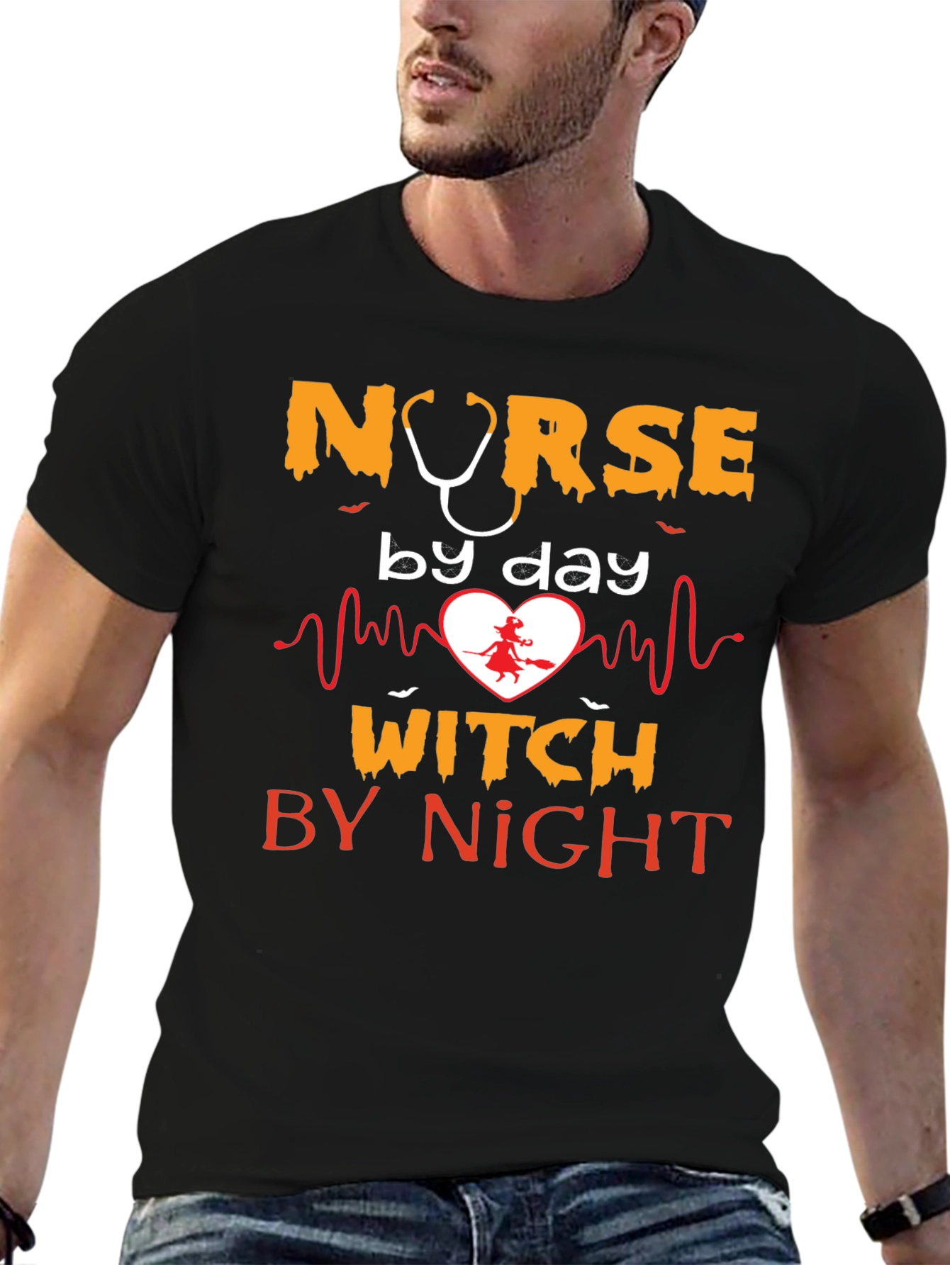 Nurse by Day Witch by Night Halloween Graphic Tee