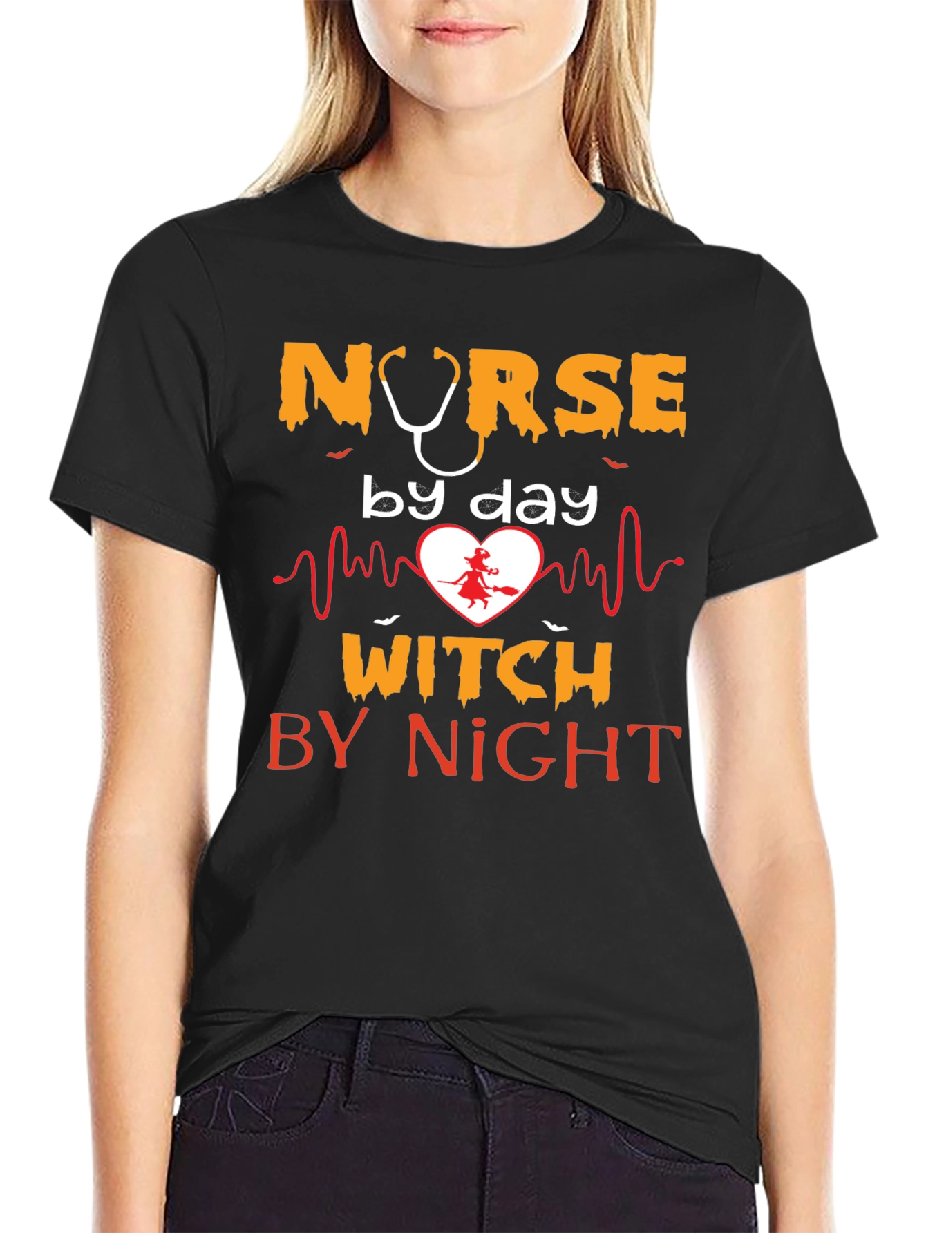 Nurse by Day Witch by Night Halloween Graphic Tee