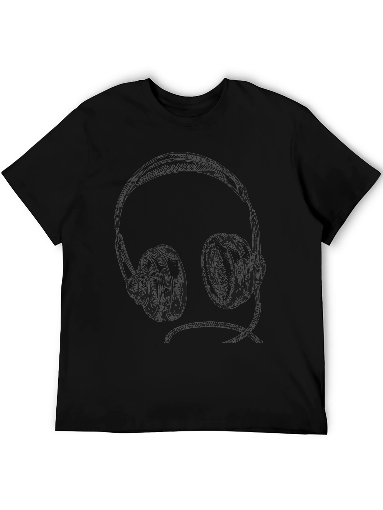 Headphone Graphic Tee - Black Cotton T-Shirt