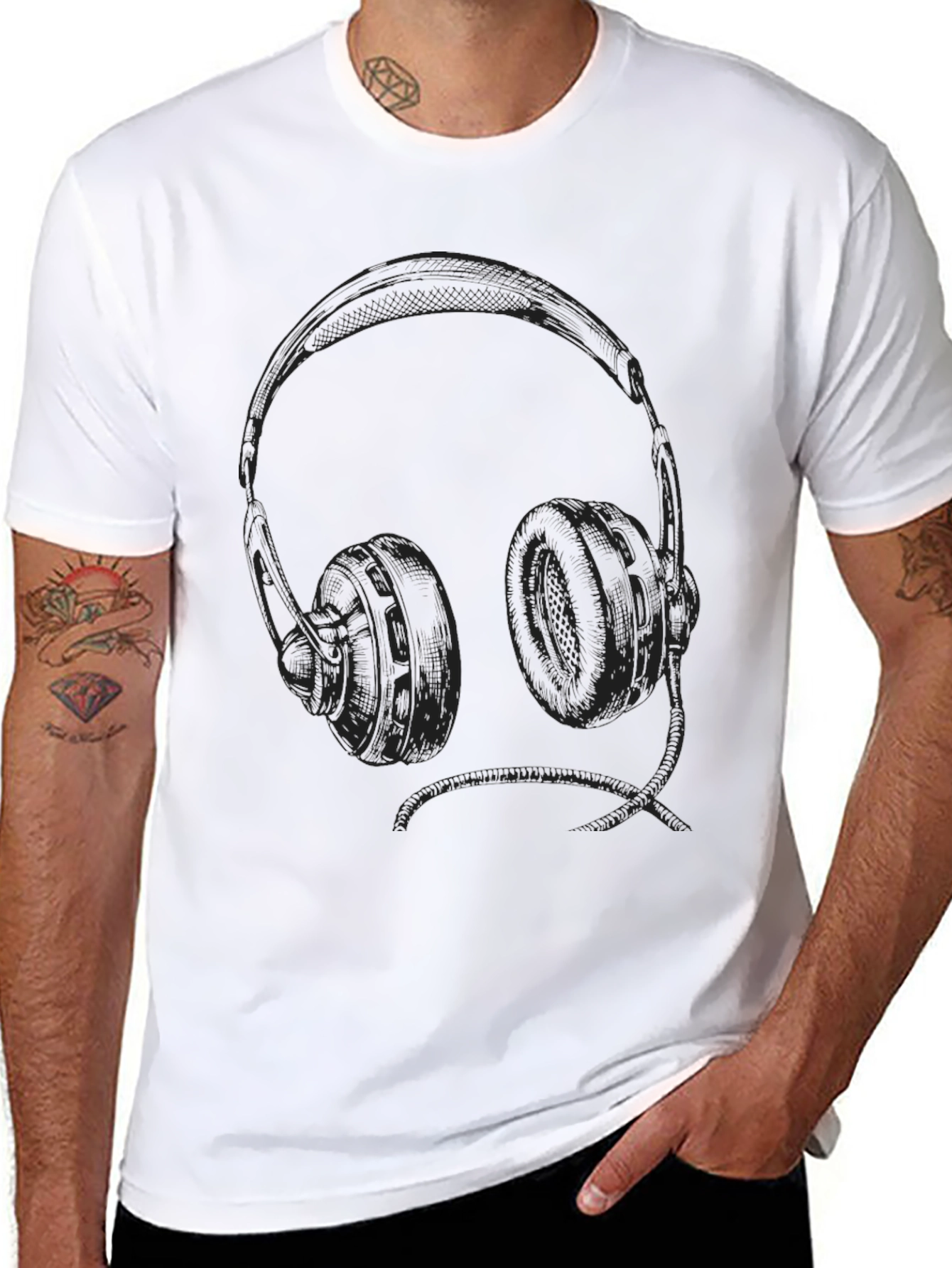 Headphone Graphic Tee - Black Cotton T-Shirt