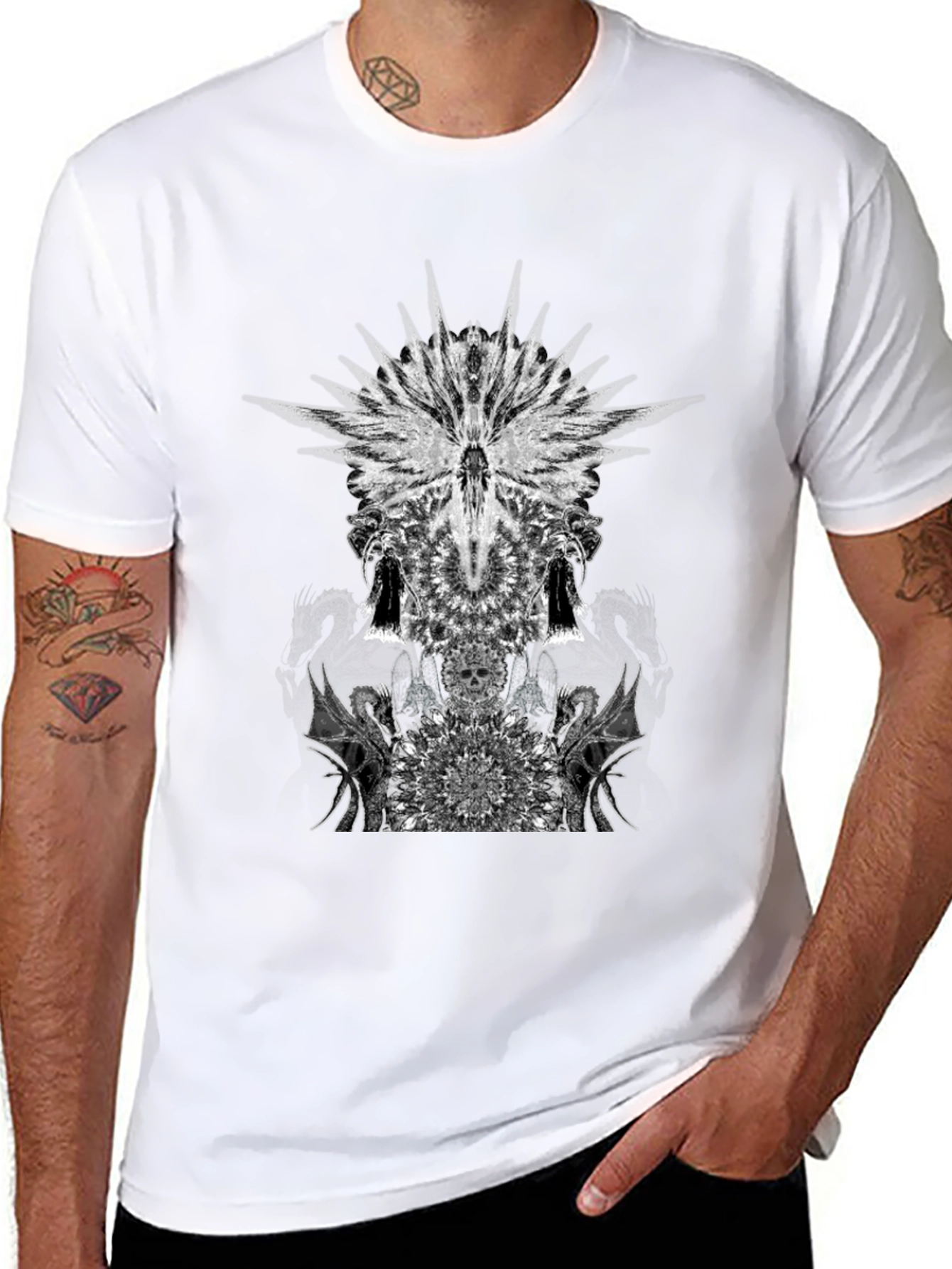 Black T-Shirt with Abstract Graphic Print