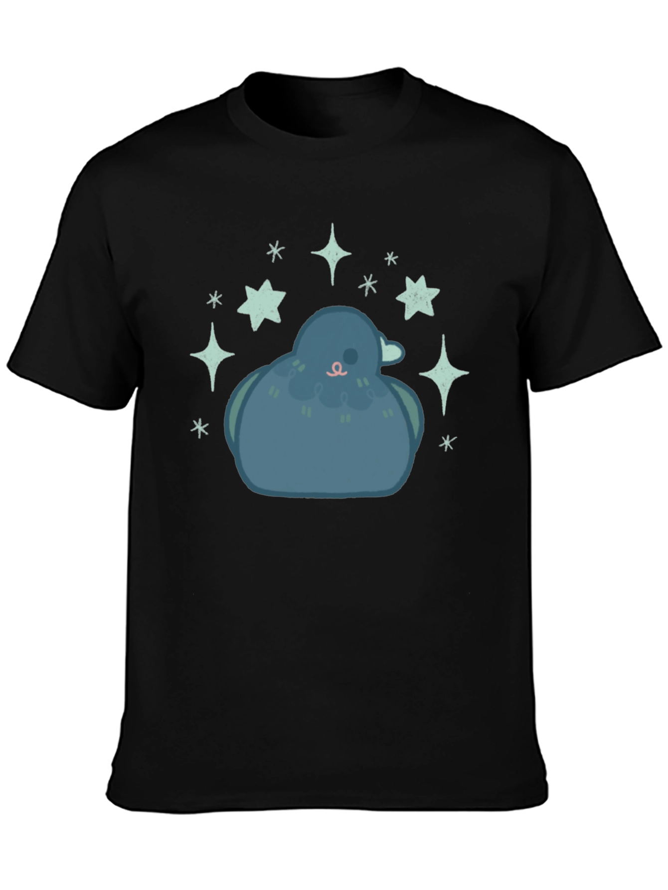 Pigeon Starry Tee - Cute Bird Graphic Black T-Shirt