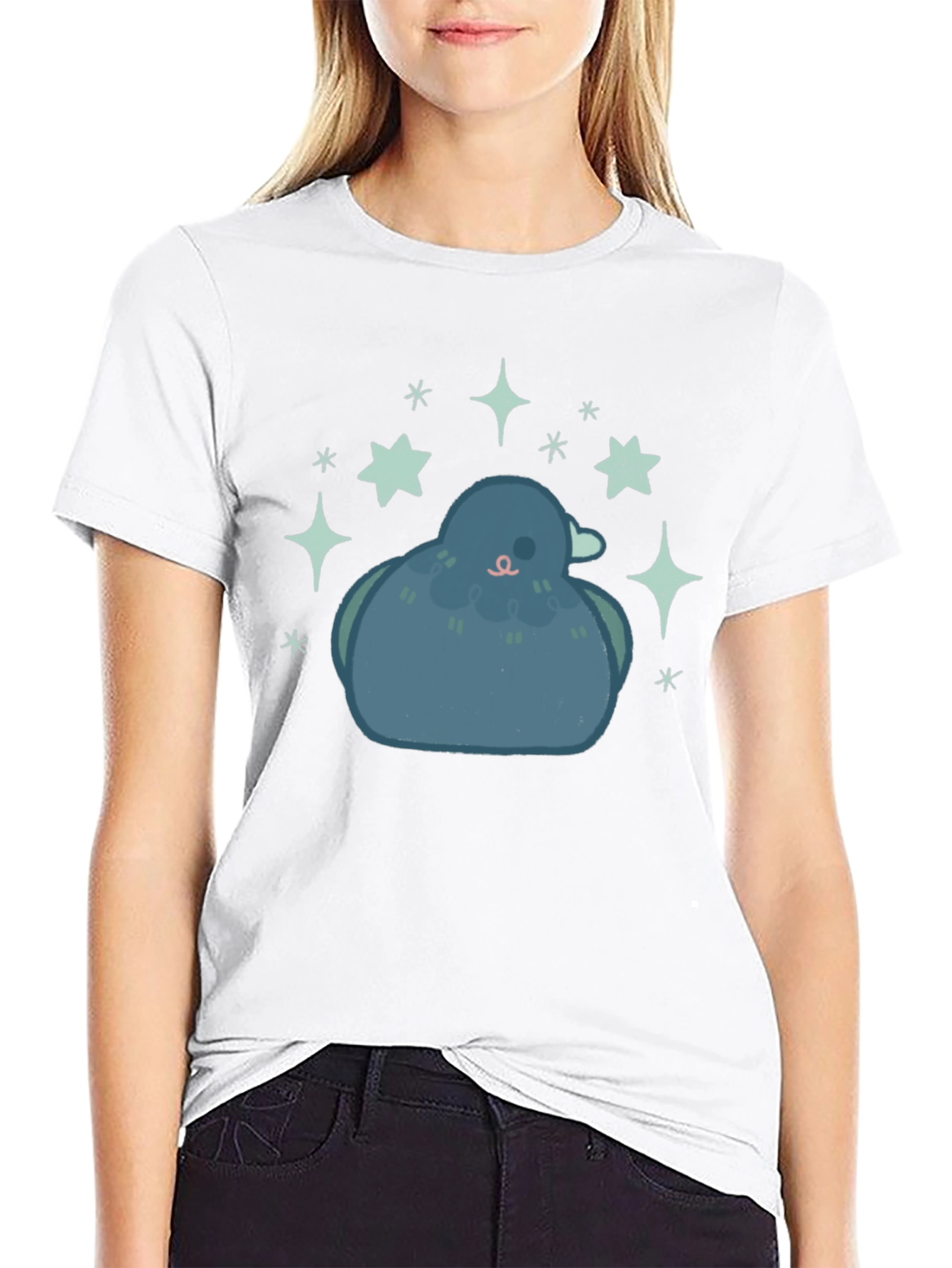 Pigeon Starry Tee - Cute Bird Graphic Black T-Shirt