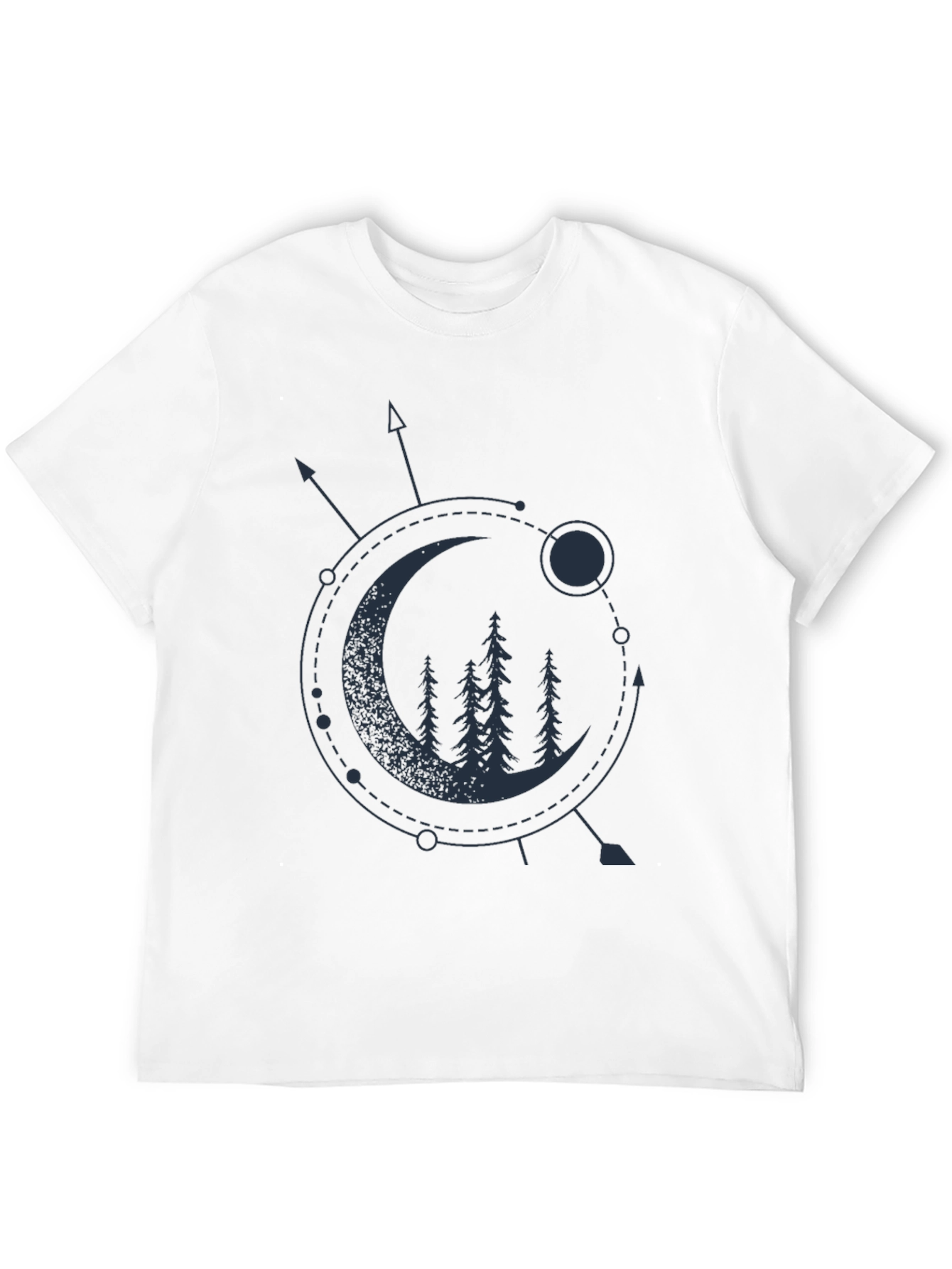 Geometric Moon & Trees Graphic Tee - Black