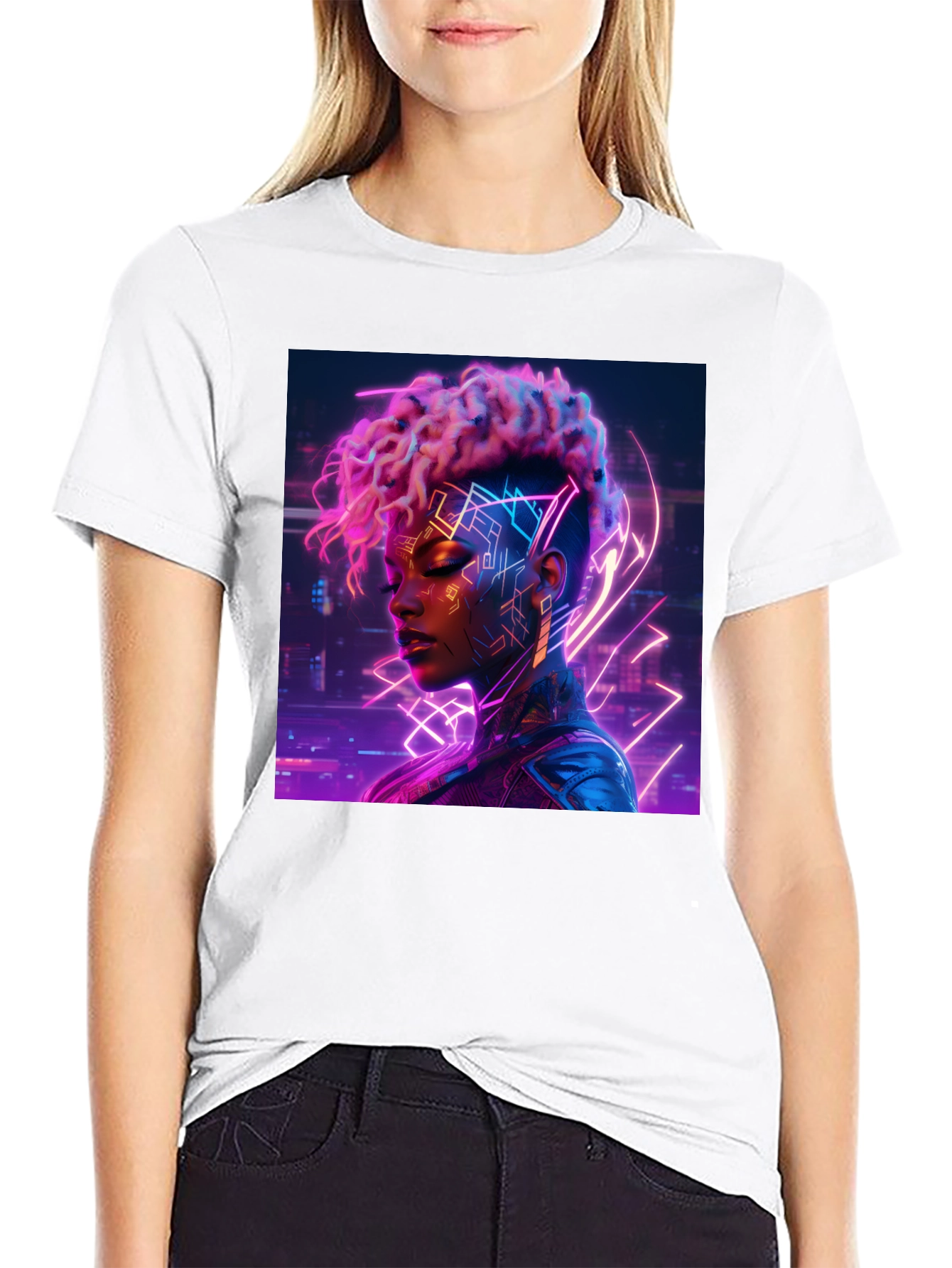 Cyberpunk Woman Black T-Shirt
