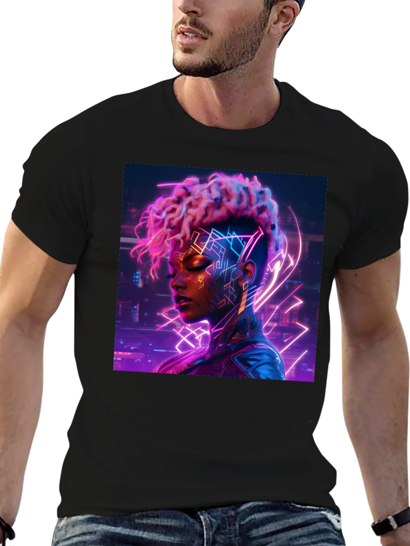 Cyberpunk Woman Black T-Shirt